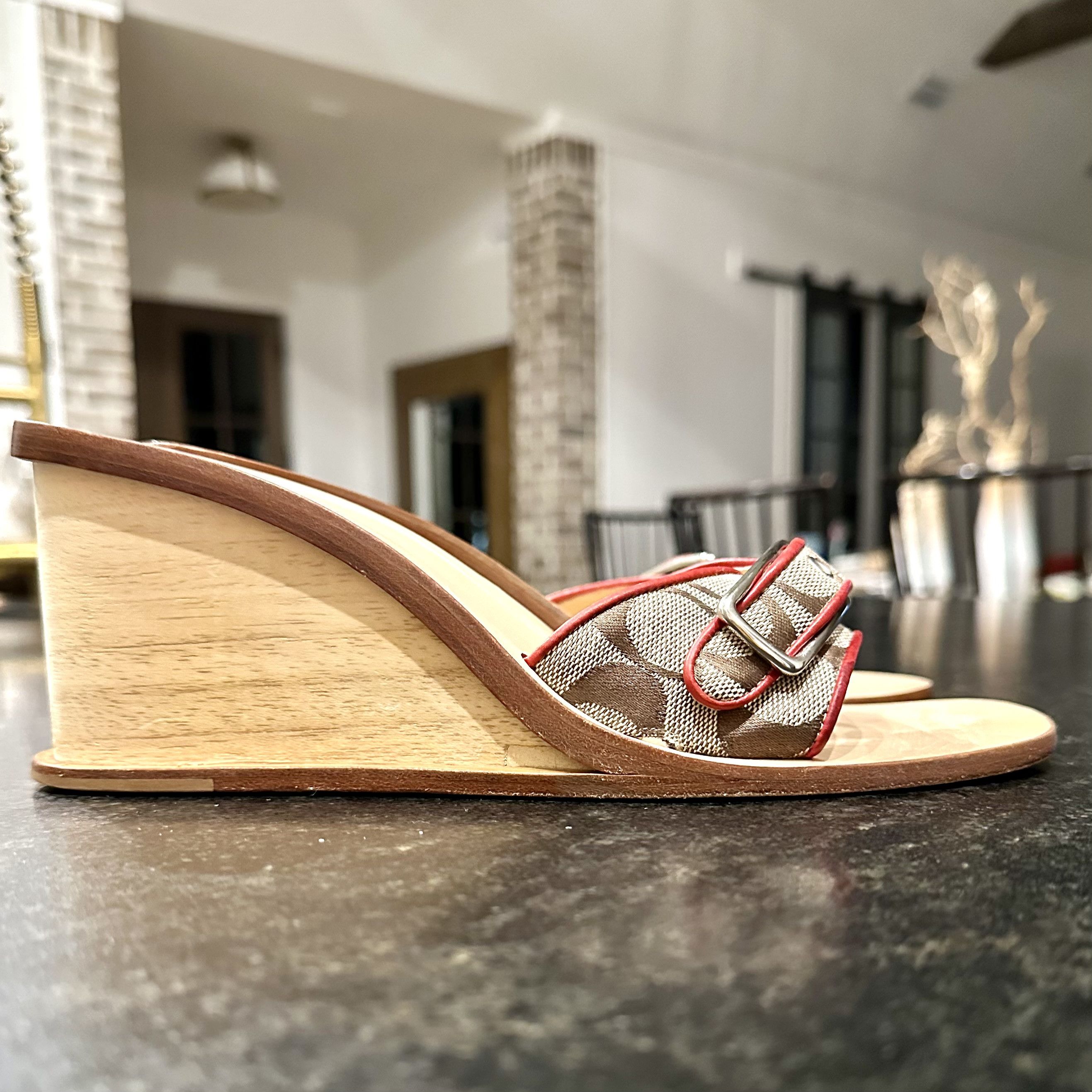 Coach *Vintage 1999* COACH Honey A2 Wooden Platform Wedge Mule Size US 7.5 / IT 37.5 - 4 Thumbnail