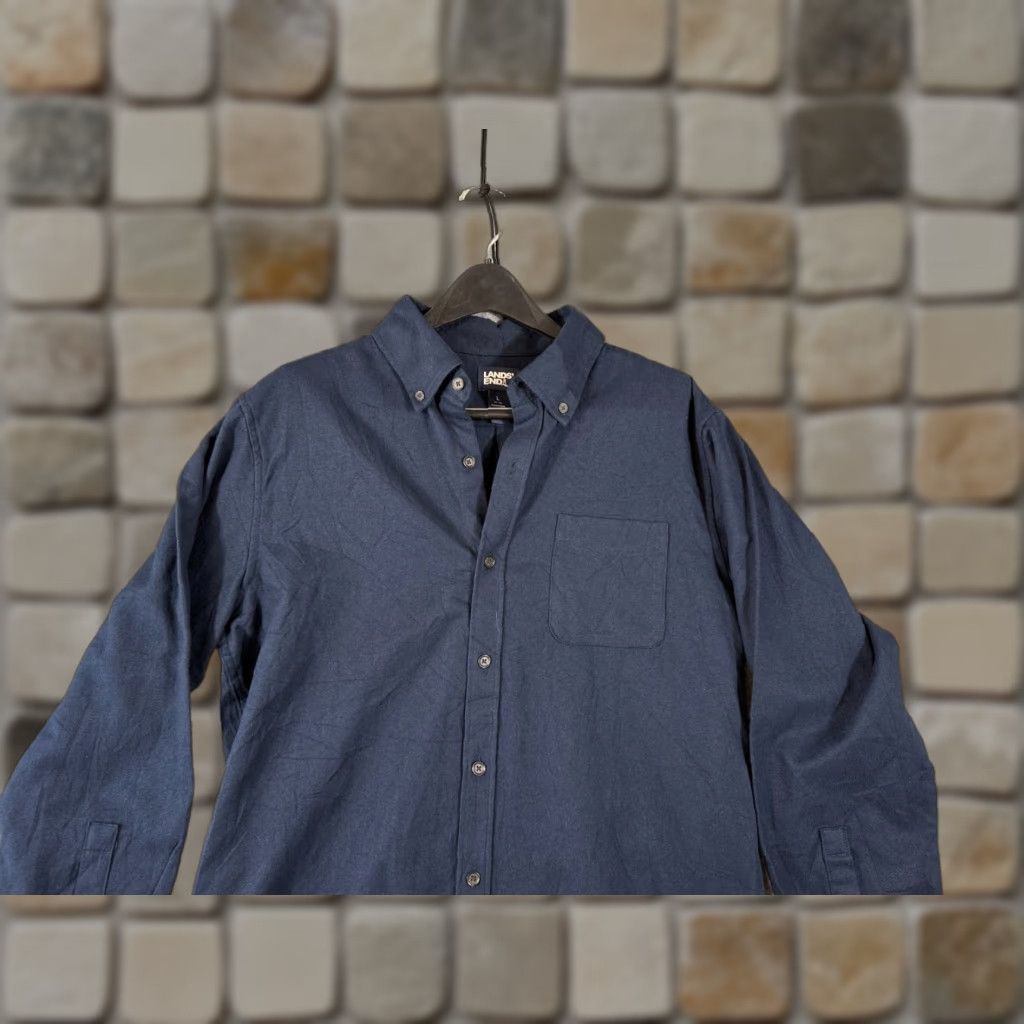 Lands' End Lands' End Chamois Flannel Shirt Mens L Blue Long Sleeve Traditional Fit Classic Size US L / EU 52-54 / 3 - 1 Thumbnail