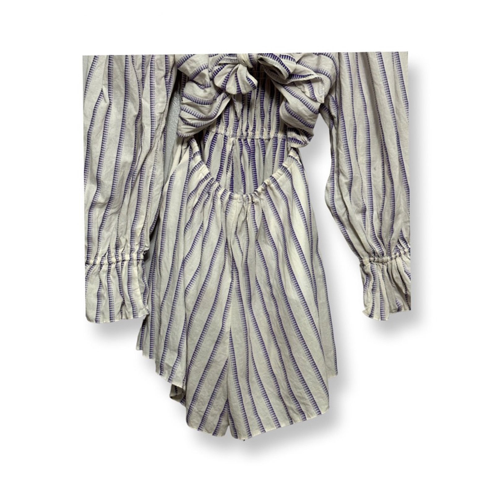 Topshop Topshop Purple Stripe Peasant Style Tie Front Romper Size 4 Size 27" / US 4 / IT 40 - 4 Thumbnail