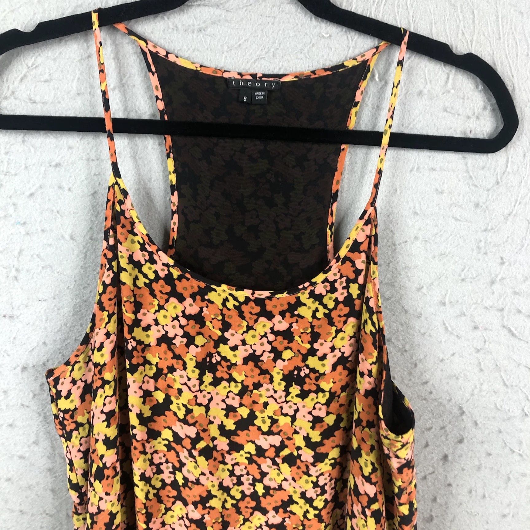 Theory VINTAGE Theory Dress Womens 8 Black Orange Flower 100% Silk Racerback Sundress Feminine Dress Size M / US 6-8 / IT 42-44 - 3 Thumbnail