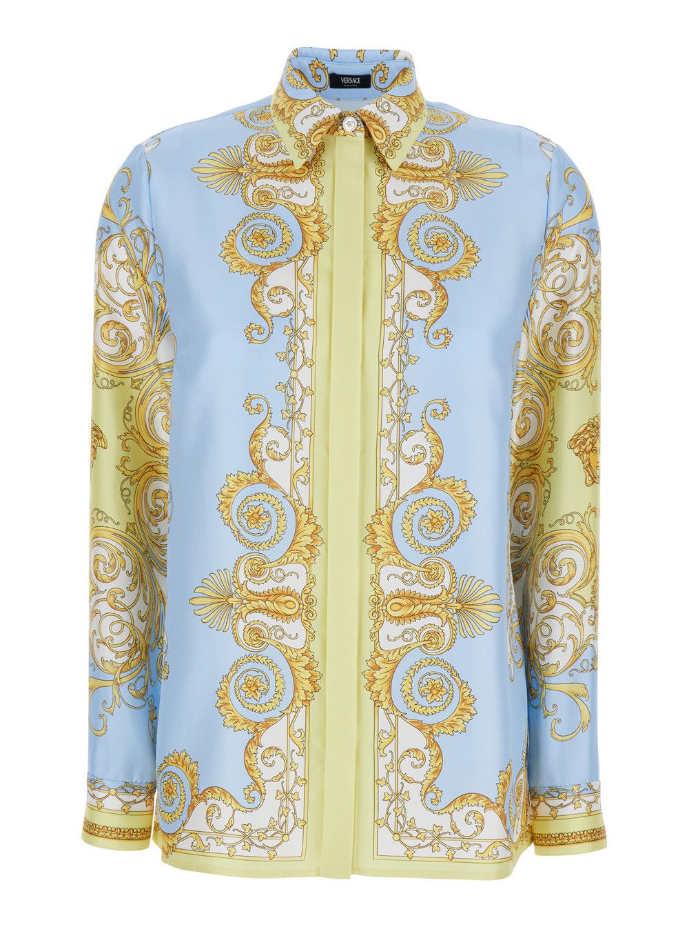 Versace Multicolor Long-Sleeved Shirt with Pointed Collar and All-Over Baroque Print in Silk for Women Size M / US 6-8 / IT 42-44 - 1 Thumbnail