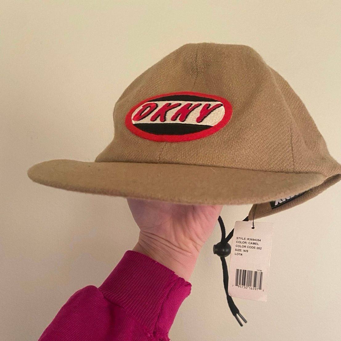 DKNY Crazy cool NWT saks DKNY 90s wool pull string hat cap USA Size ONE SIZE - 1 Thumbnail