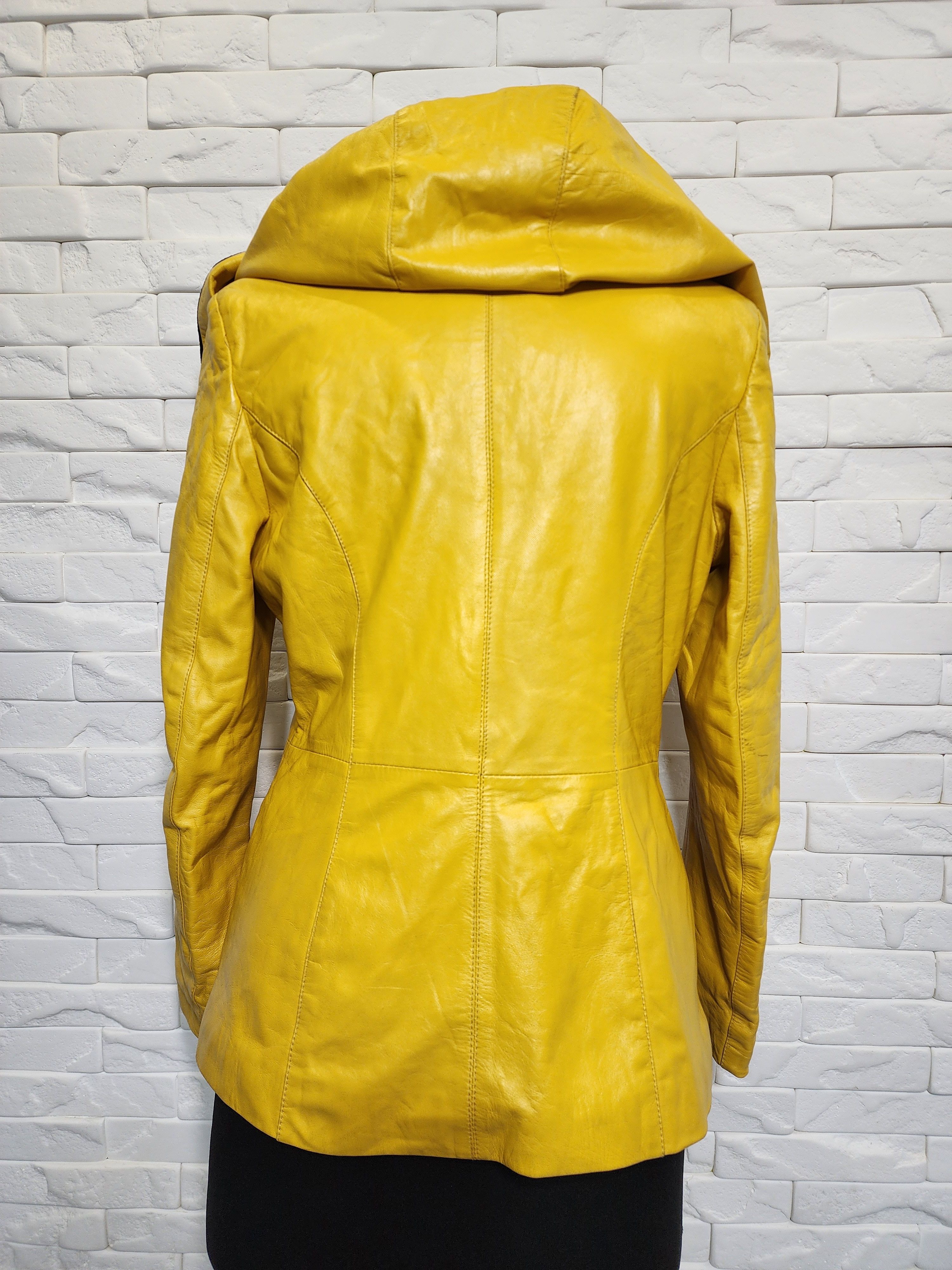Genuine Leather Yellow Leather Hooded Jacket: Women's Sport Coat Size M / US 6-8 / IT 42-44 - 5 Thumbnail