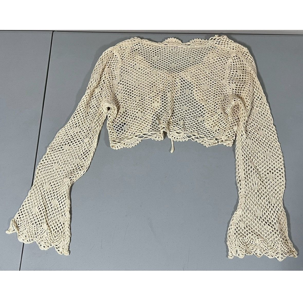 Free People Tan Bohemian Crochet Long Sleeve Cardigan Blouse Top Size M✨ Size M / US 6-8 / IT 42-44 - 3 Thumbnail
