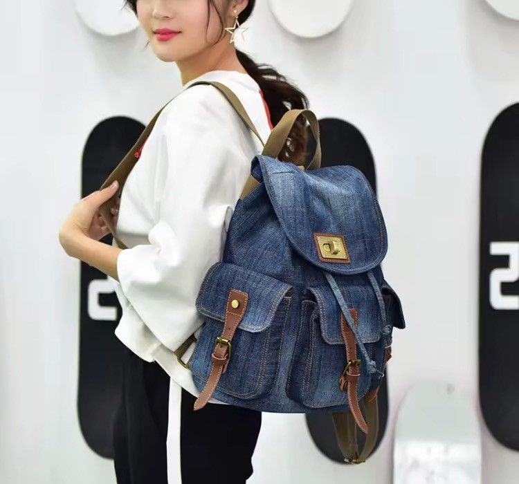 Other Y2K Blue Denim Drawstring Backpack Unisex Size ONE SIZE - 2 Thumbnail