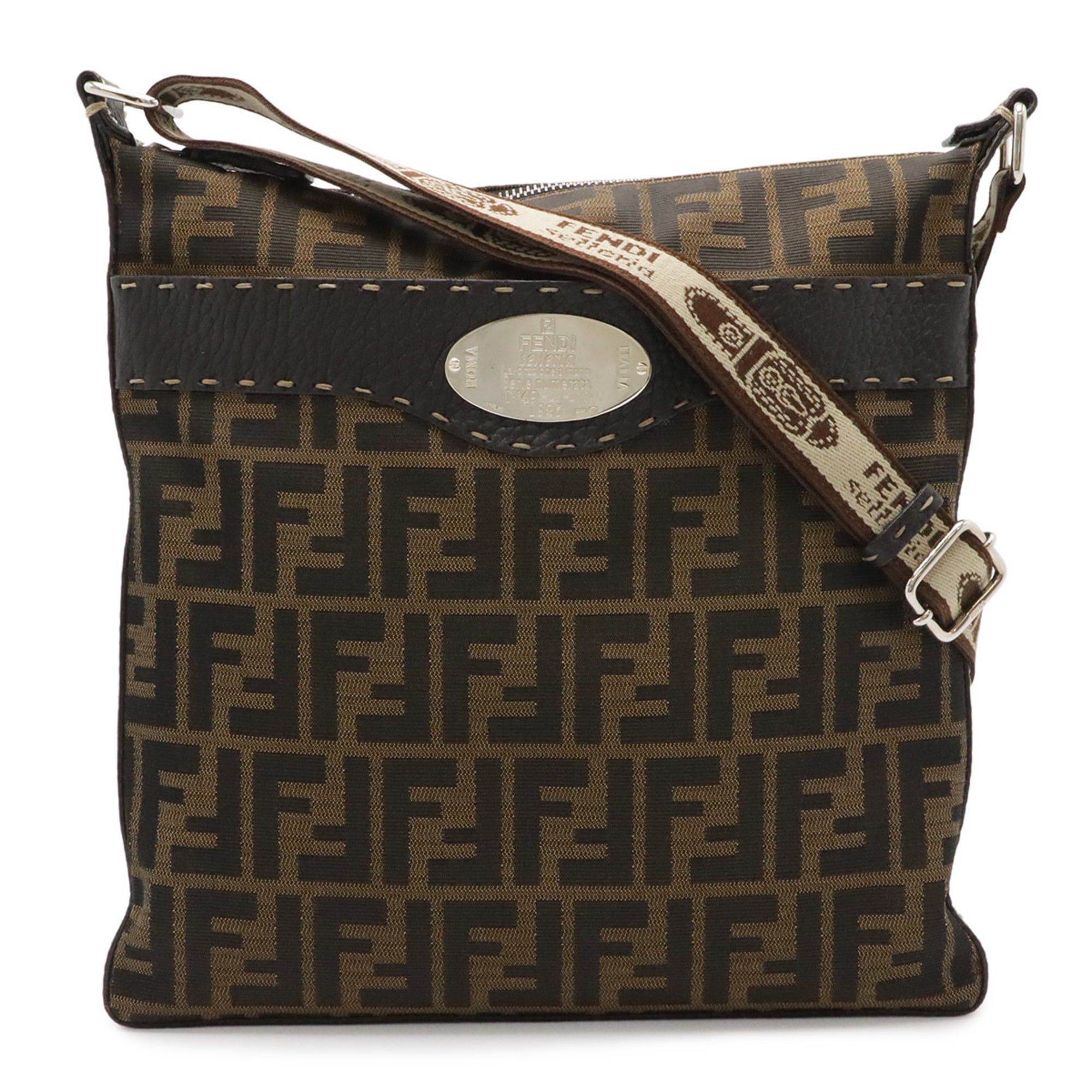 Fendi FENDI Selleria Zucca Shoulder Bag, Canvas and Leather, Brown, 8BT109 Size ONE SIZE - 1 Thumbnail