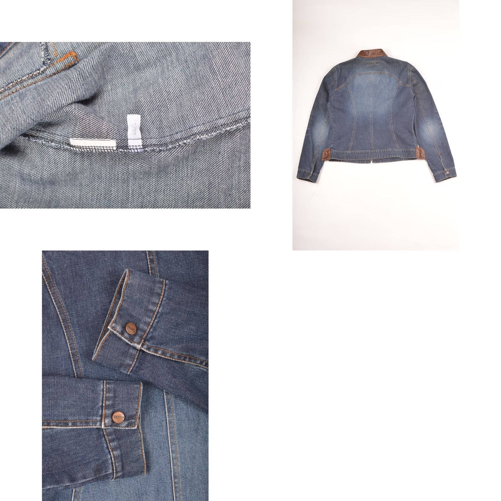 Vintage Iceberg Womens Full-Zip Denim Jacket Leather Trim Size L Blue Shirt Jacket Womens Leather Trim Size 36" / US 14 / IT 50 - 8 Thumbnail