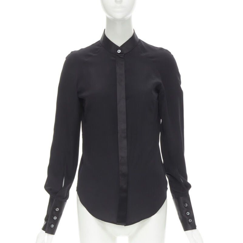 Maison Margiela MAISON MARGIELA black cotton silk trim reversed button cuff shirt IT38 XS Size XS / US 0-2 / IT 36-38 - 1 Thumbnail
