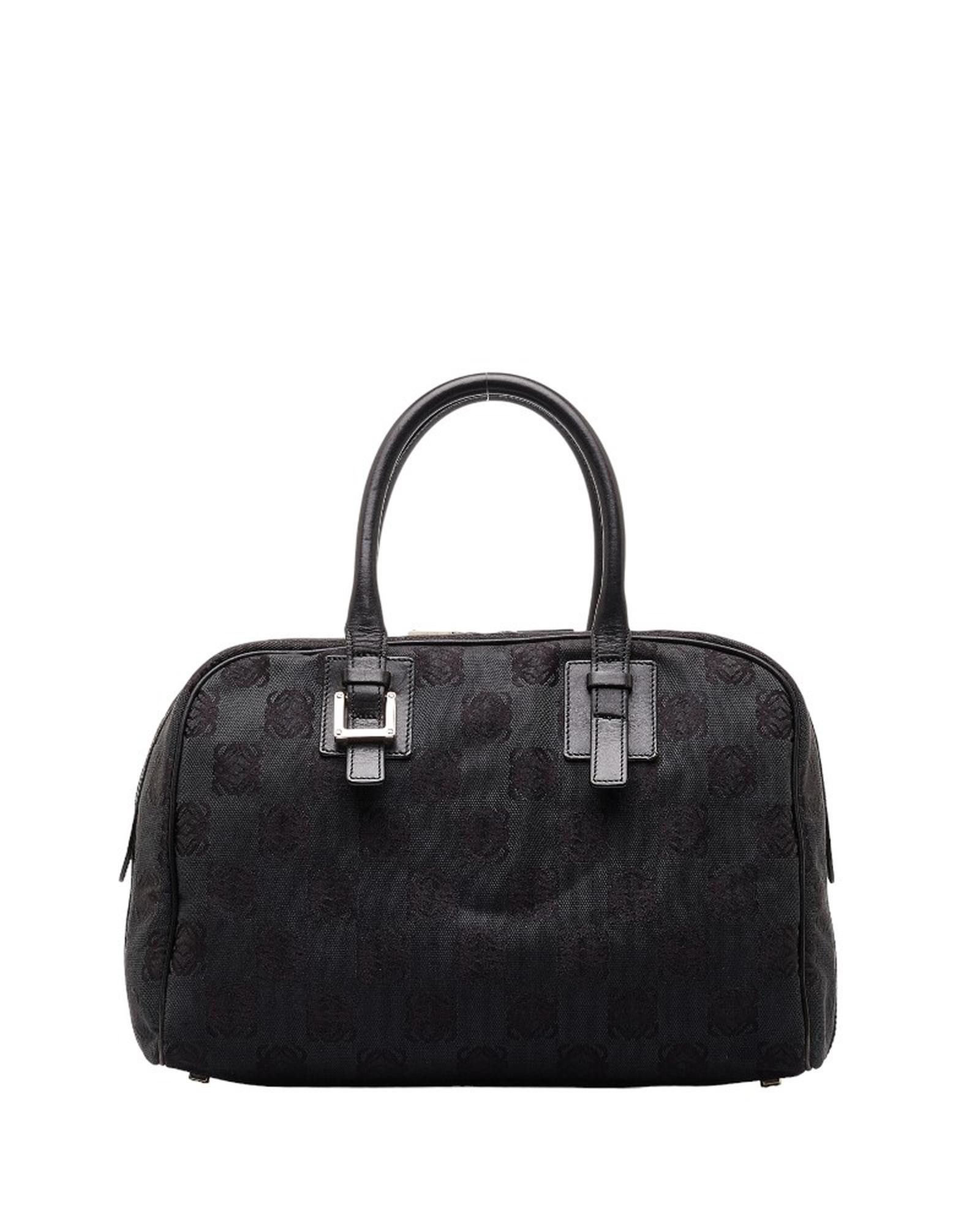 image of Loewe Mini Boston Bag In Black Canvas, Women's