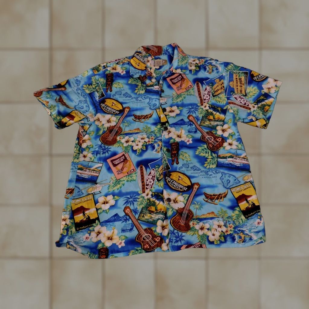 Vintage High Surf Shirt Mens XL Blue Hawaiian Aloha Floral Ukulele Surf Vacation Print Shirt Size US XL / EU 56 / 4 - 1 Thumbnail