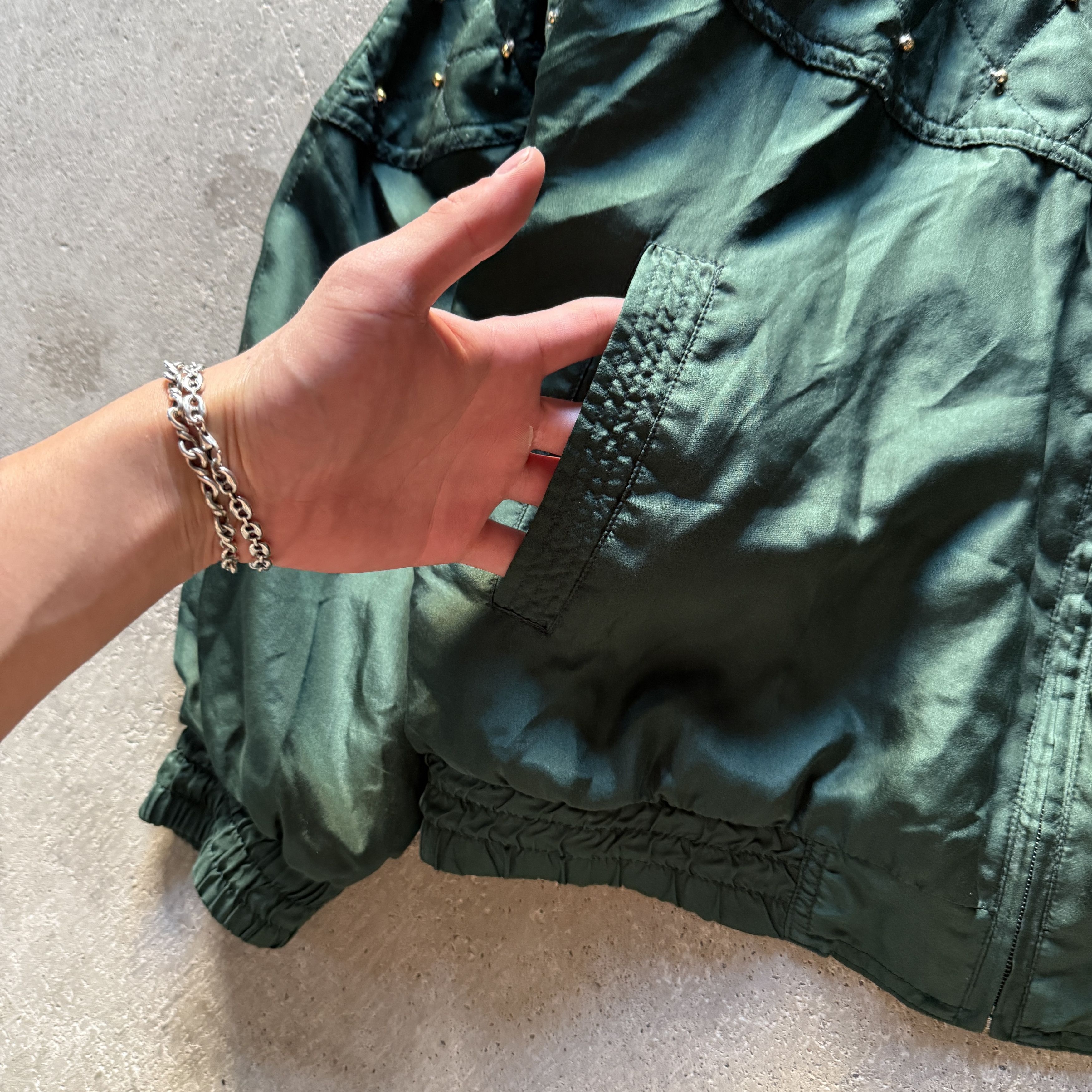 Other vintage green silk studded cropped boxy bomber jacket Size S / US 4 / IT 40 - 4 Thumbnail