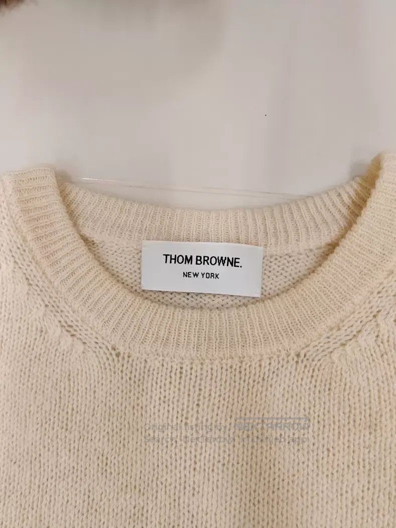 Thom Browne Thom Browne Beige Four Stripe Wool Crewneck Sweater Size US XL / EU 56 / 4 - 2 Thumbnail