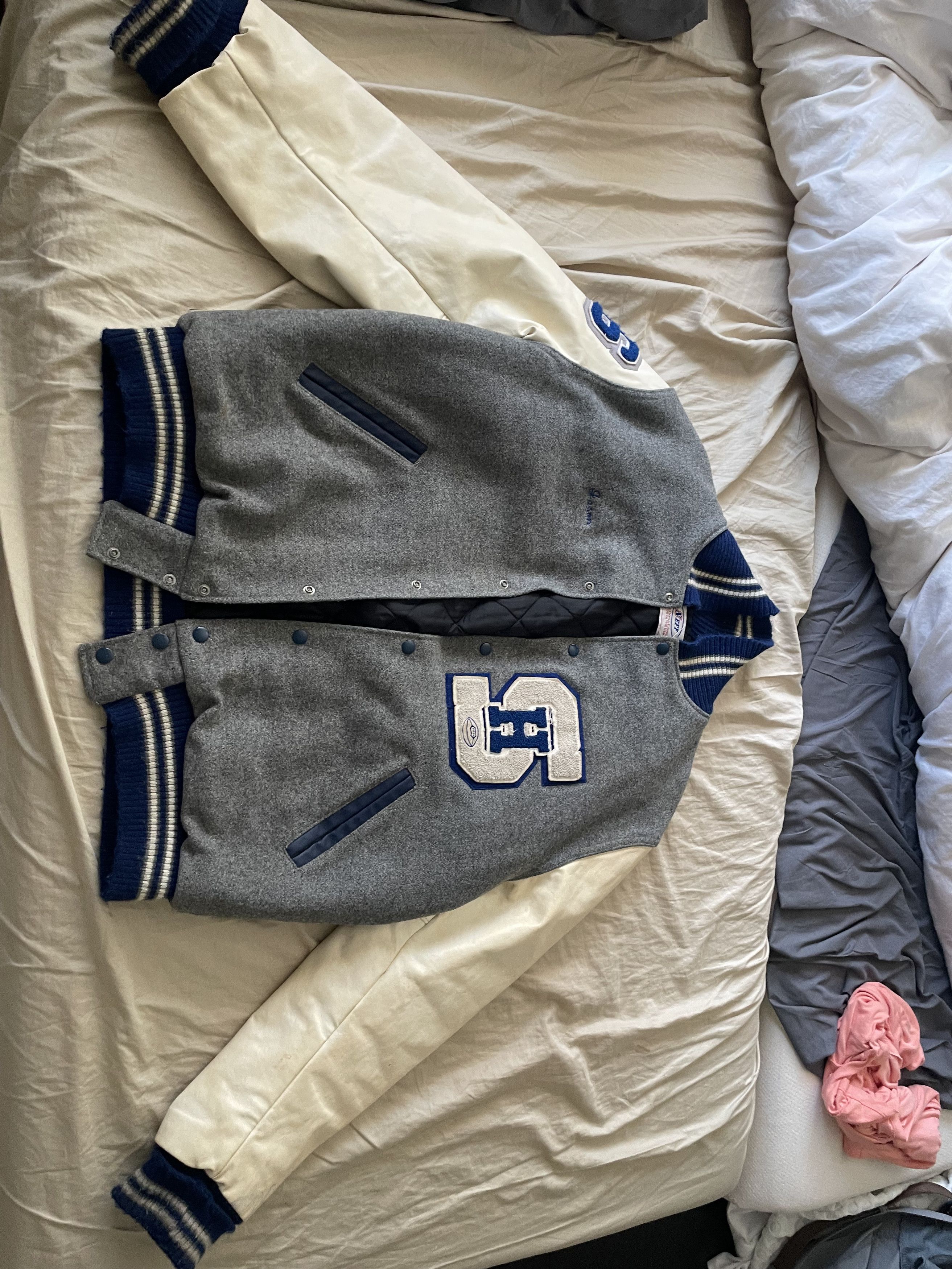 Vintage Vintage blue/grey varsity jacket Size US XL / EU 56 / 4 - 1 Thumbnail