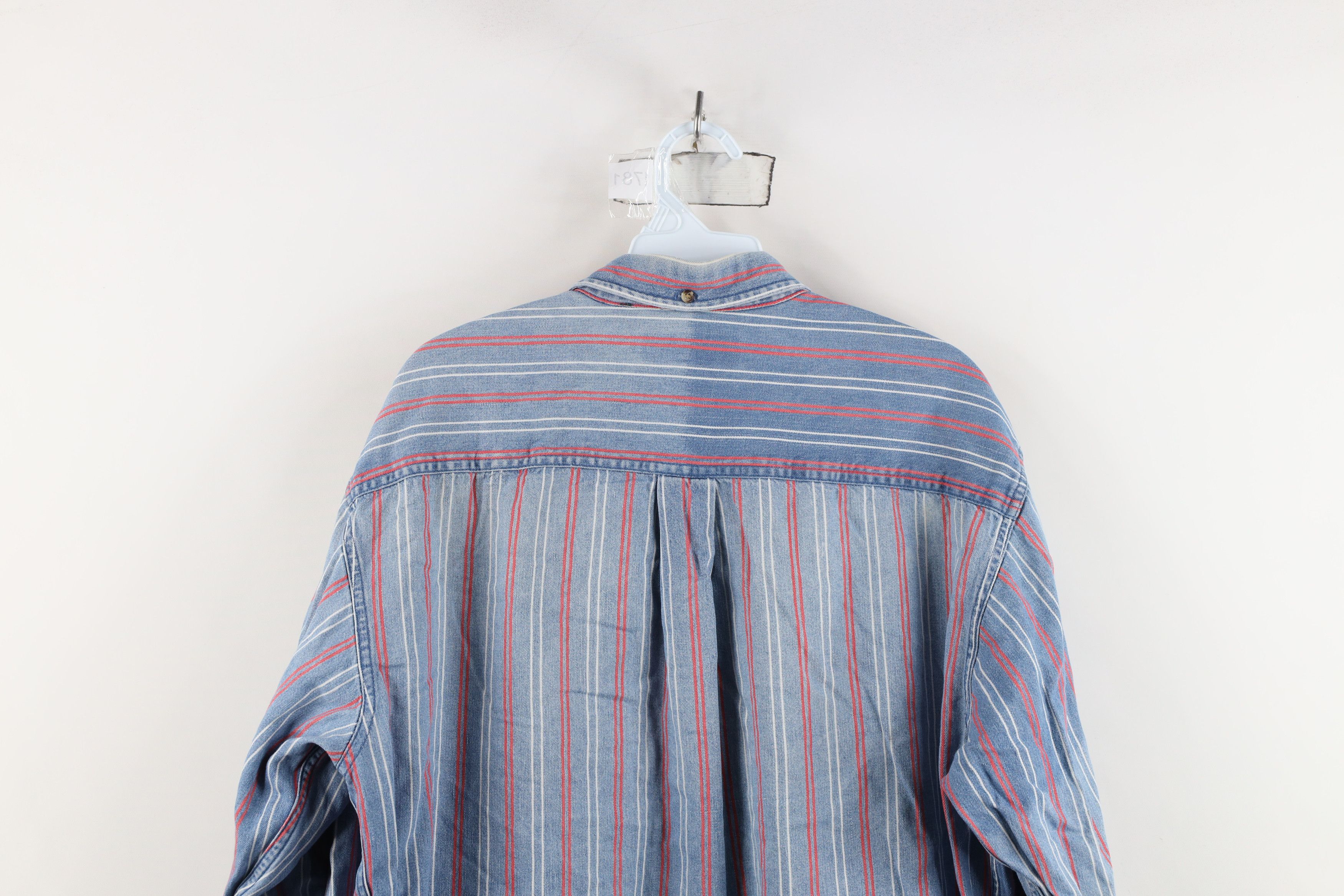 Vintage Vintage 90s Streetwear Striped Denim Jean Button Down Shirt Size US L / EU 52-54 / 3 - 12 Thumbnail