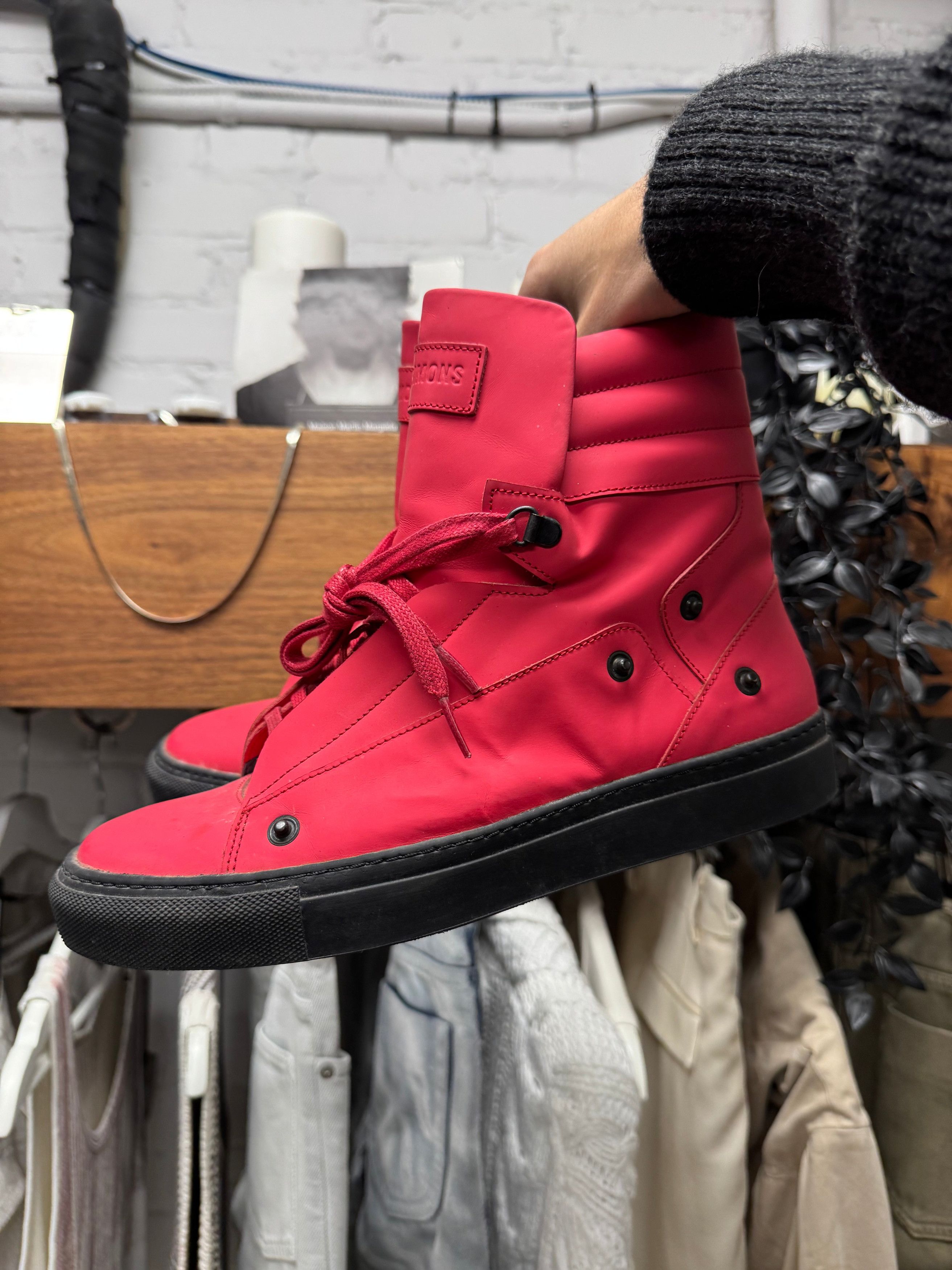 Raf Simons SS2012 Raf Simons Red Leather High Top Sneakers Size US 7 / EU 40 - 1 Thumbnail