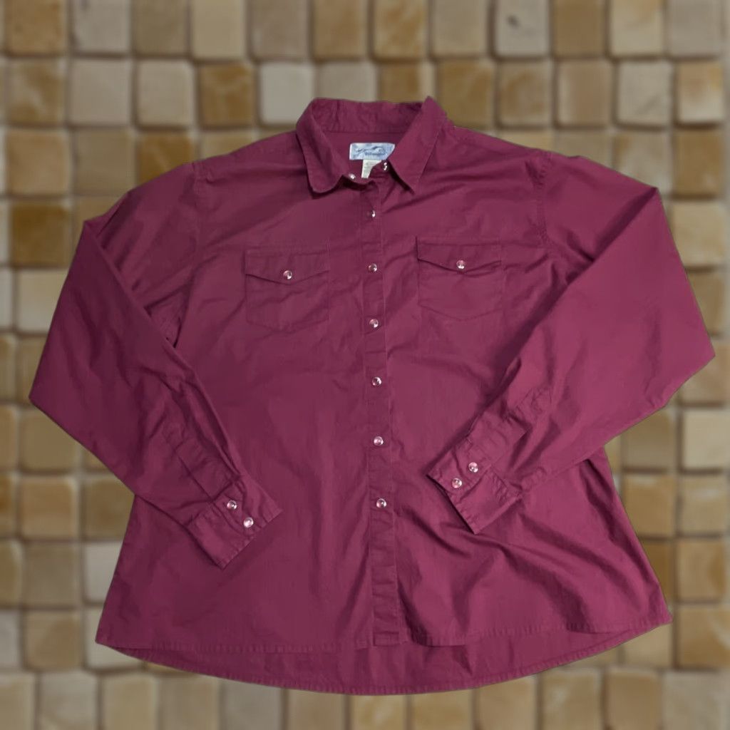 Wrangler VINTAGE Wrangler Pearl Snap Button-Up Shirt Women XL Burgundy Solid Long Sleeve Cowboy Western Mens Size XL / US 12-14 / IT 48-50 - 1 Thumbnail