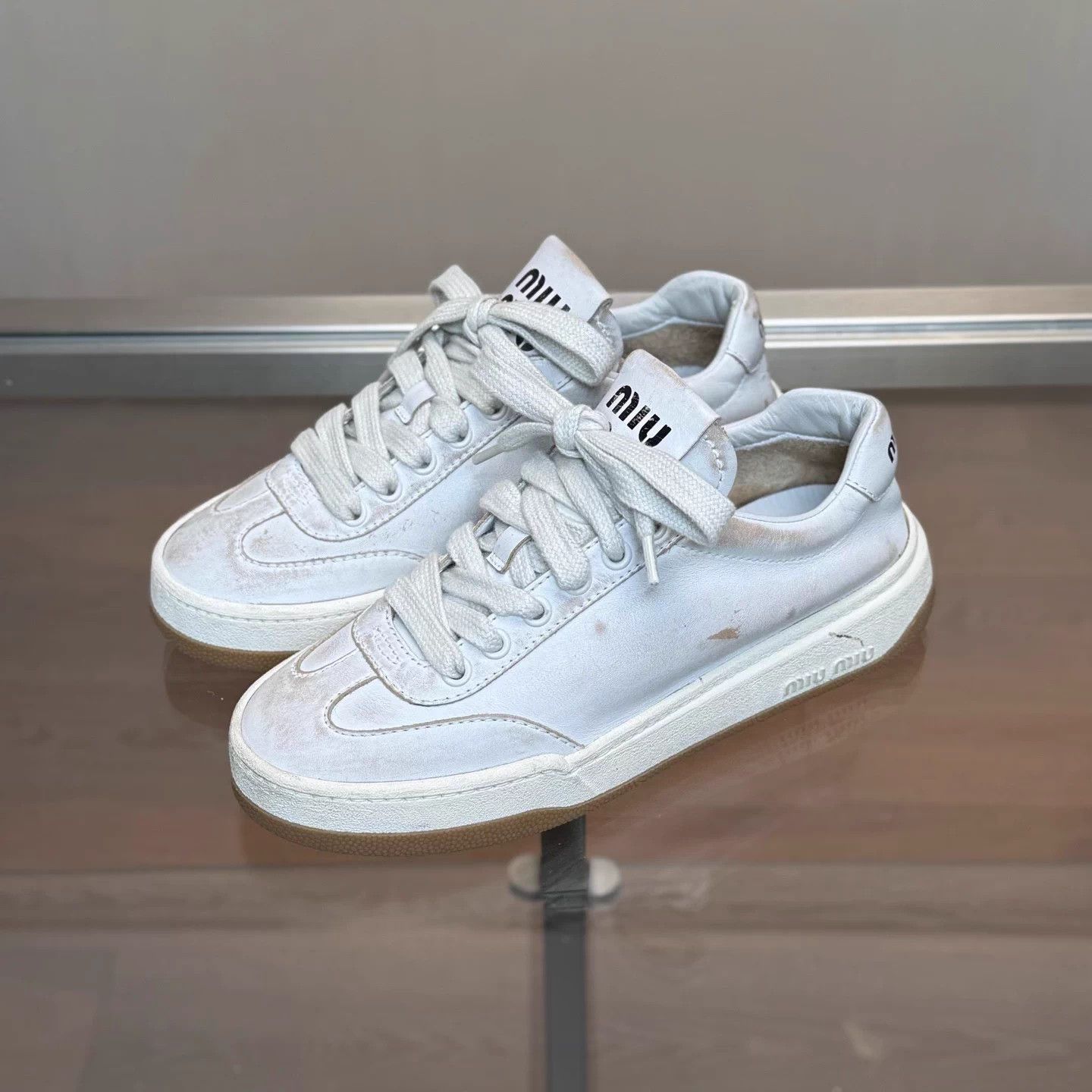Miu Miu Miu Miu white distressed German trainer size 36 Size US 5 / IT 35 - 1 Thumbnail