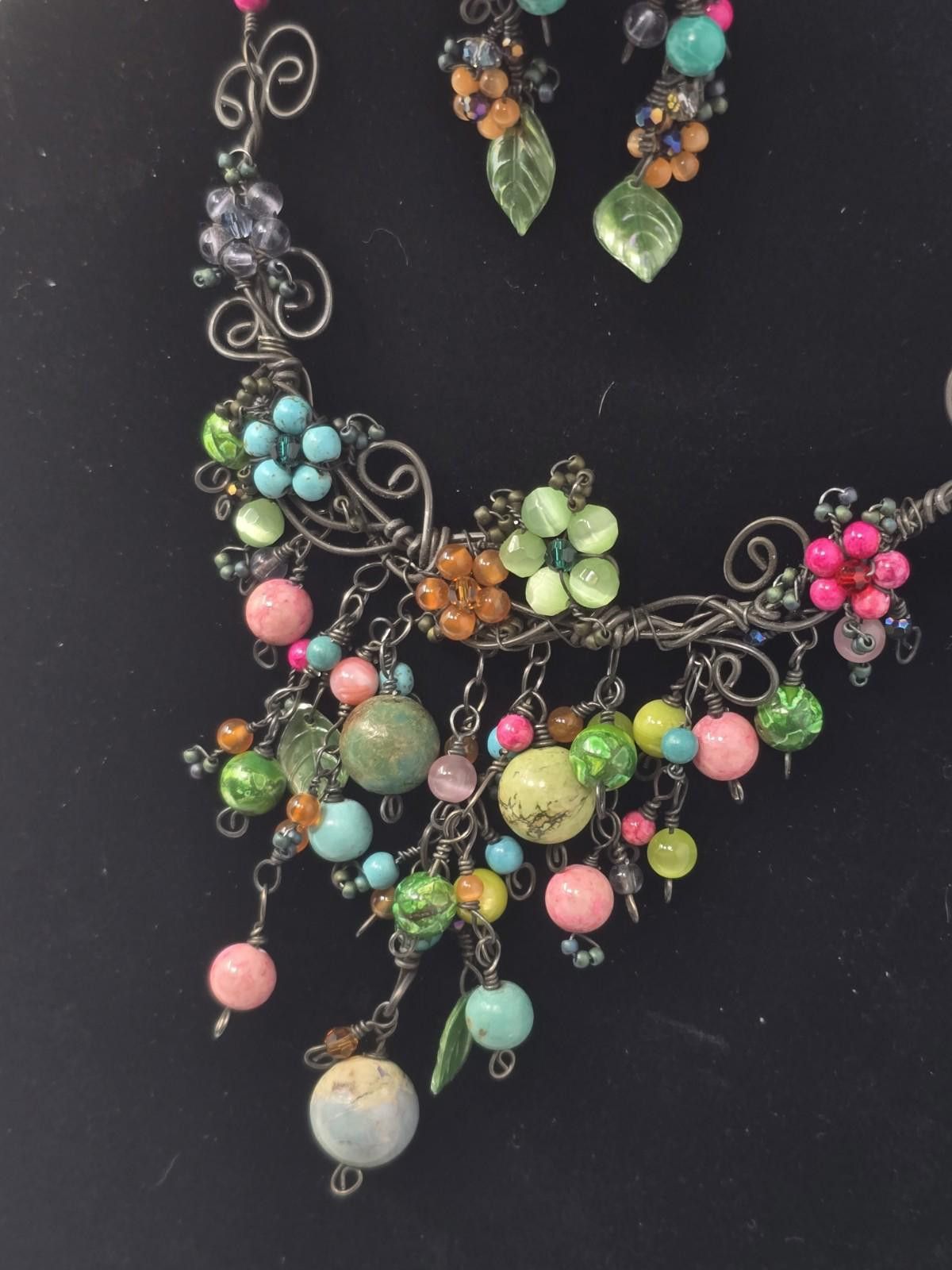 Studio D'Artisan Gemstone Wire Necklace Earrings Set Turquoise Quartz 17 Size ONE SIZE - 2 Thumbnail