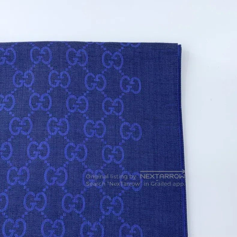 Gucci Gucci Dark blue logo jacquard printed wool tassel scarf Size ONE SIZE - 3 Thumbnail