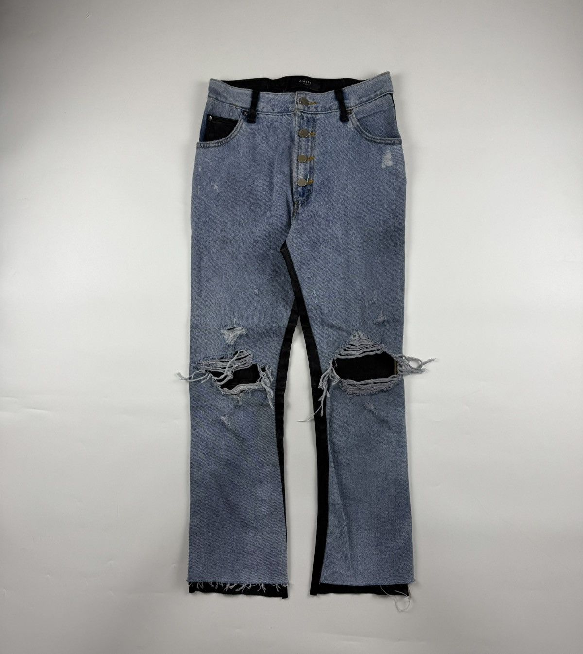 Amiri Amiri Leather & Denim Cropped Flare Jeans Size US 27 - 1 Thumbnail