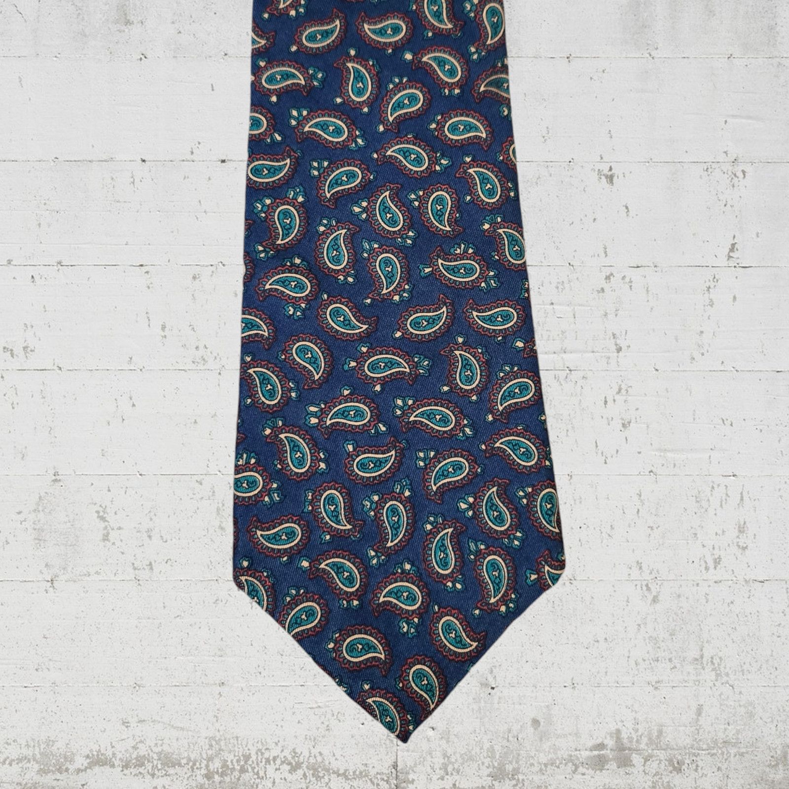 Vintage Vintage Navy Paisley Print 80s London Neck Tie Size ONE SIZE - 5 Thumbnail