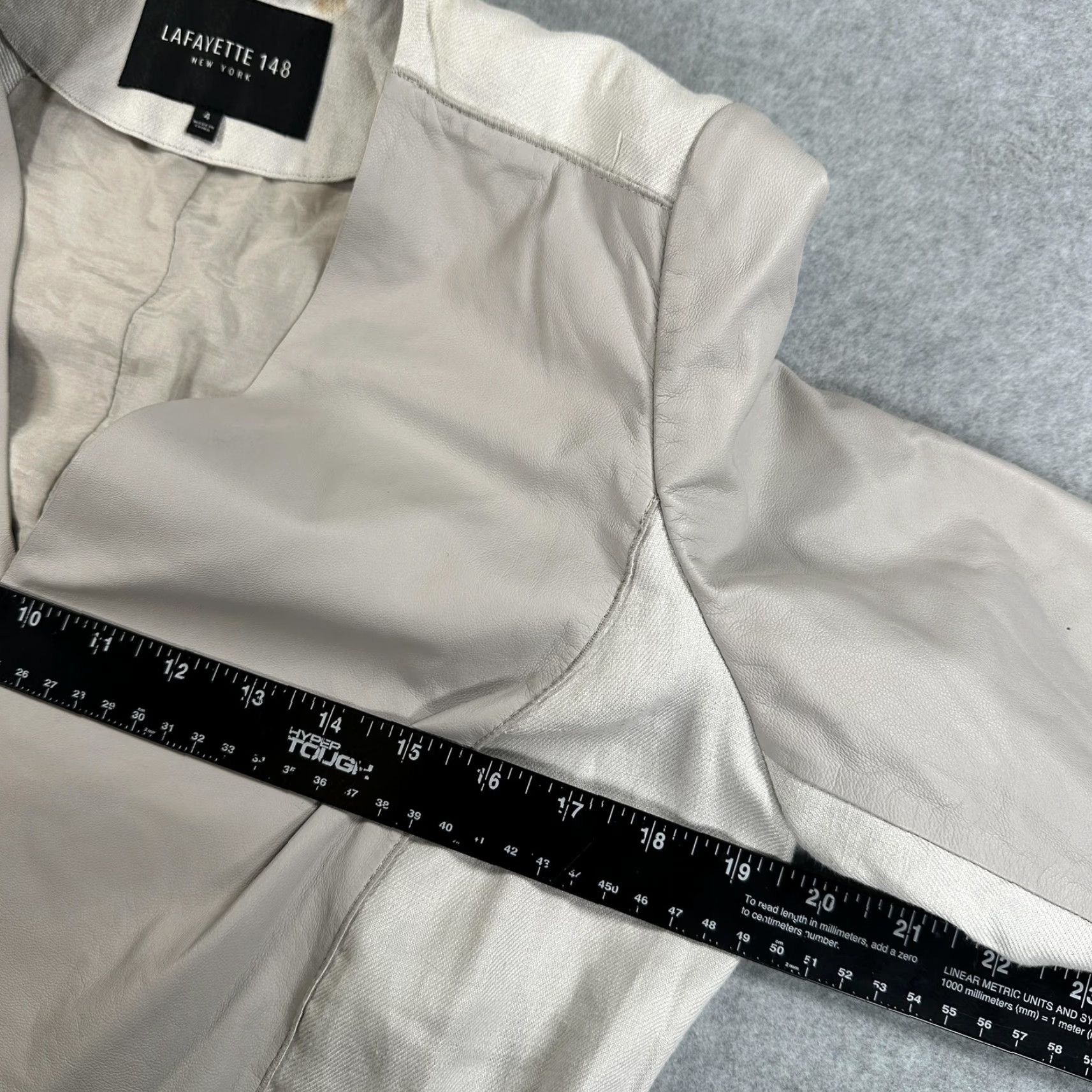 Vintage Lafayette 148 New York Leather Jacket Womens 4 Beige Collarless Zip Linen Shirt Size S / US 4 / IT 40 - 6 Thumbnail