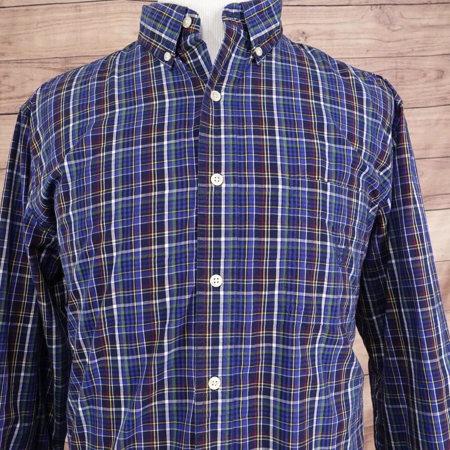 Chaps Chaps Shirt Mens XL Blue Plaid Long Sleeve Button Down Easy Care Woven Cotton Polyester Casual Size US XL / EU 56 / 4 - 2 Thumbnail