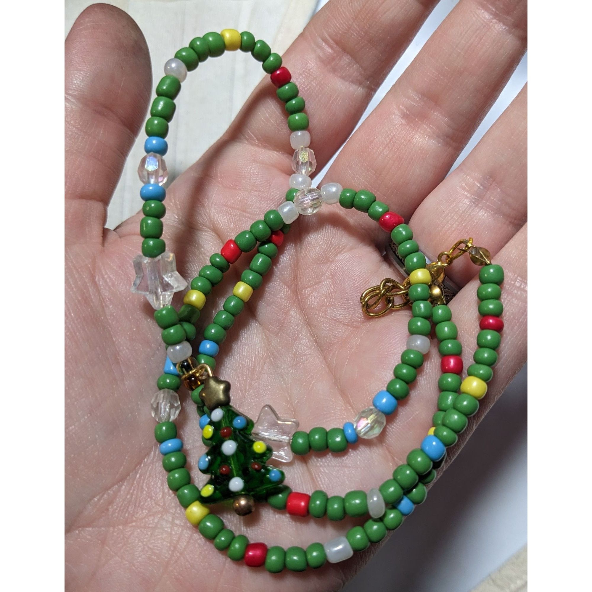 Other Handmade Green Glass Holiday Beaded Christmas Tree Necklace Size ONE SIZE - 5 Thumbnail
