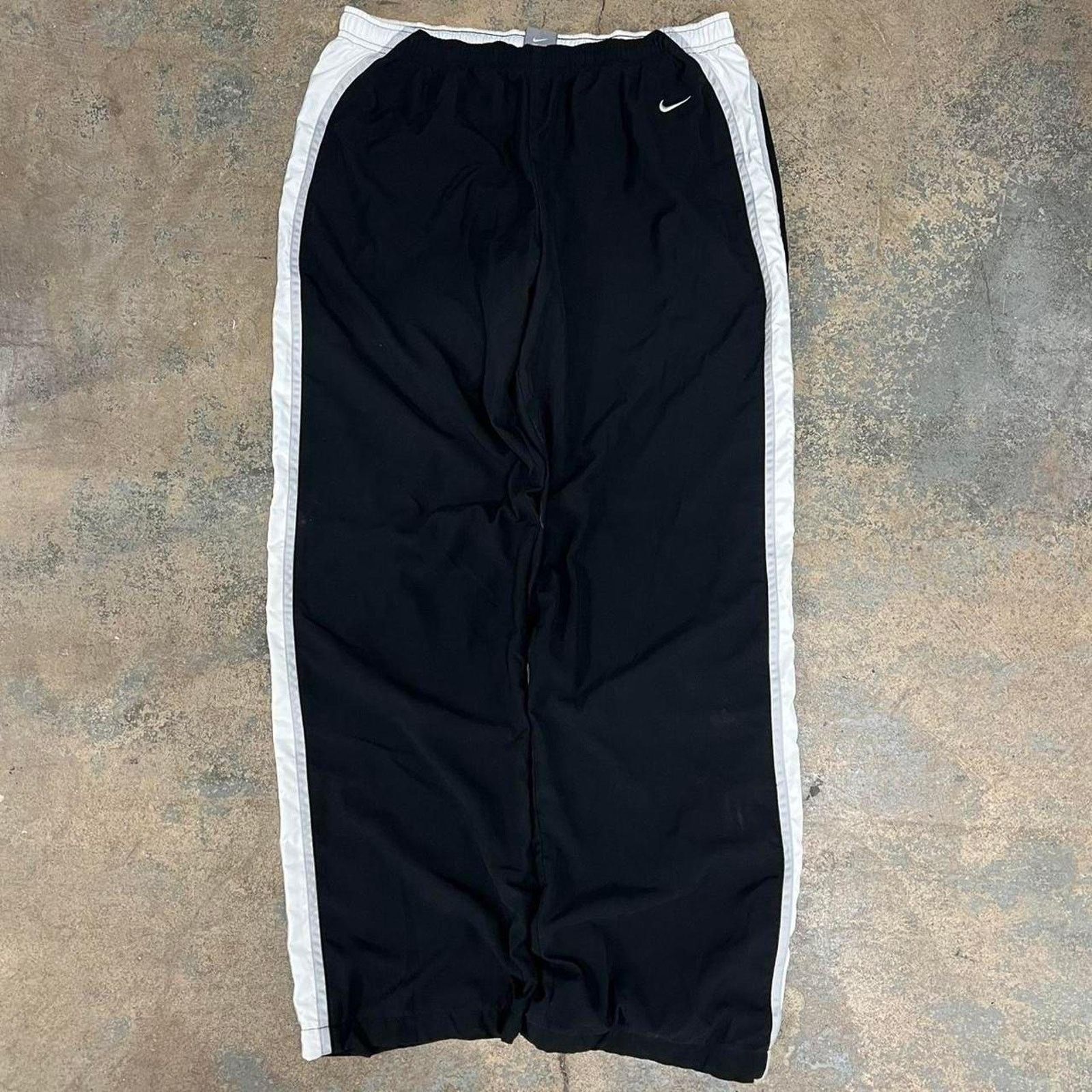 Nike Black Nike Track Pants white stripe large baggy y2k wide leg Size 34 - 1 Thumbnail