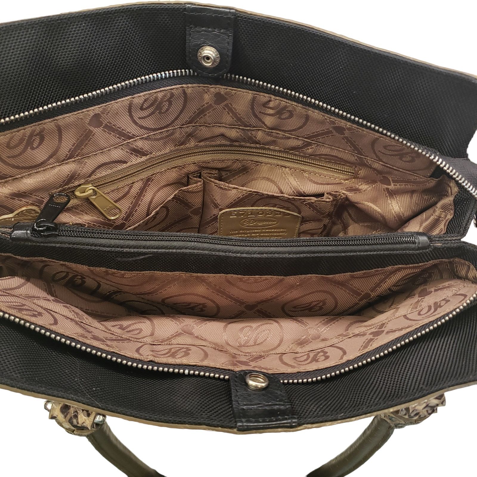 Brighton Womens Brighton Handbag Faux Python Trim Shoulder Bag Black Size ONE SIZE - 7 Thumbnail