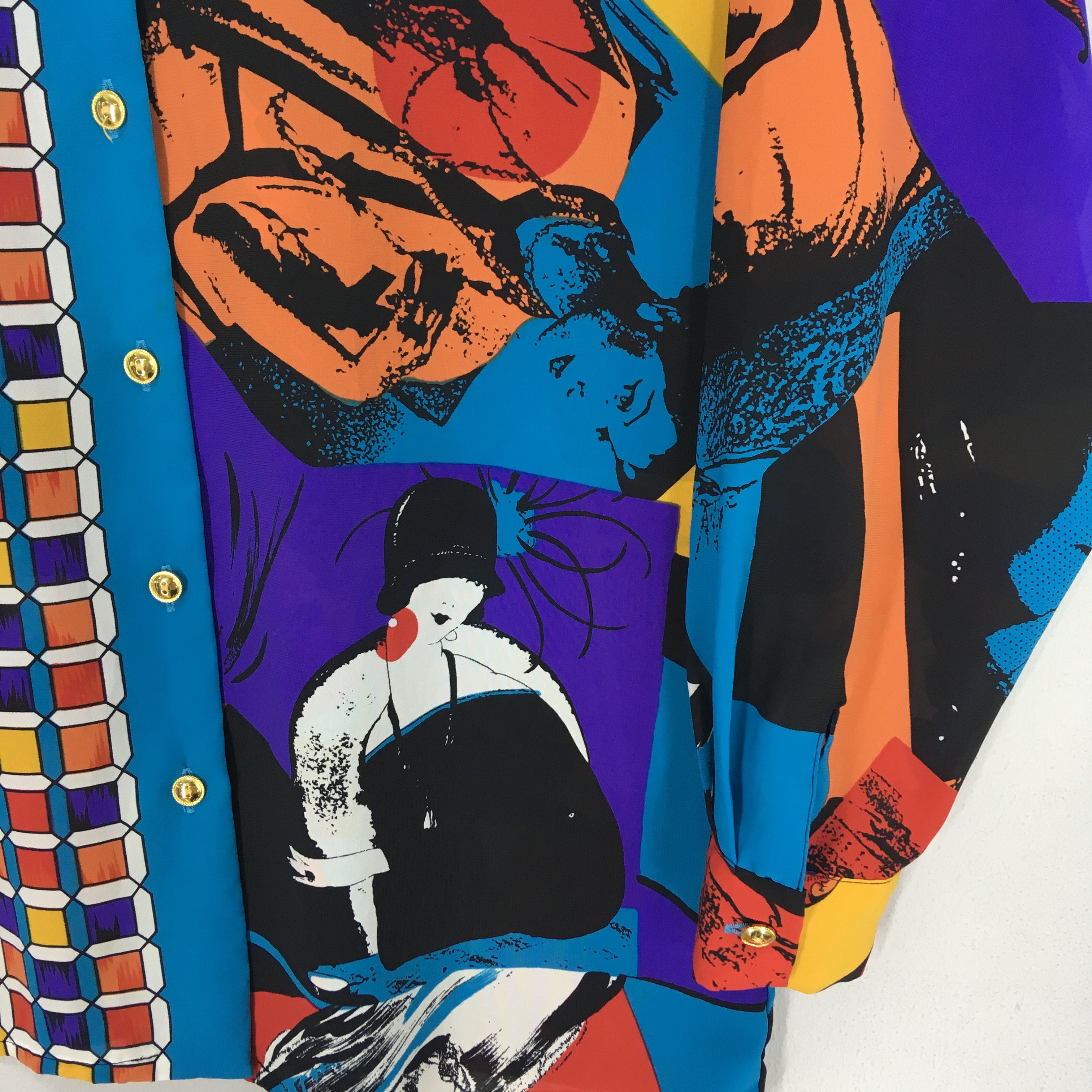 Vintage Novelty Baroque Polyester Shirt Multicolor Pop Art