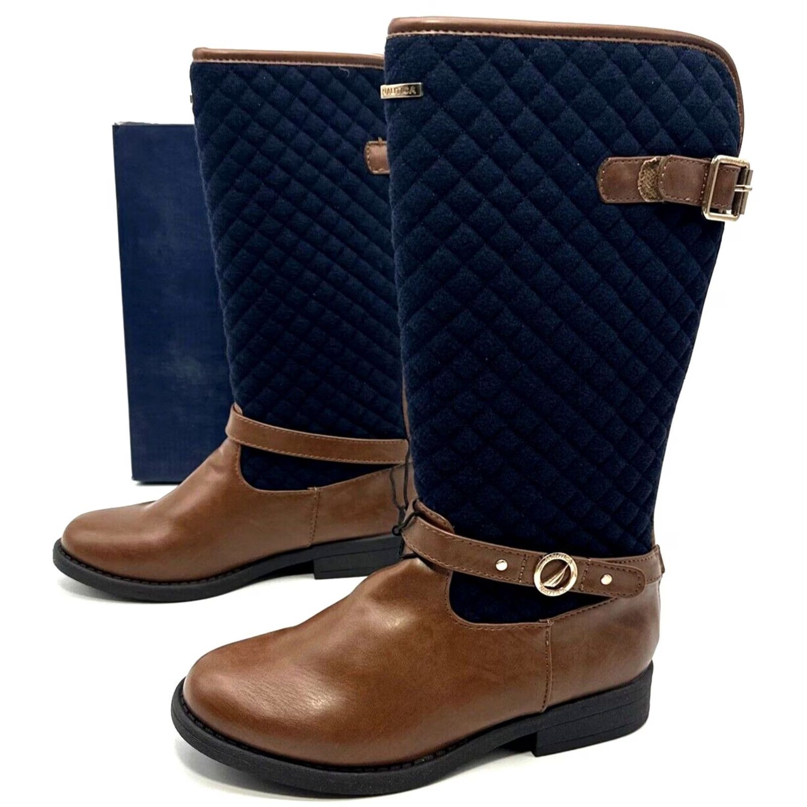 Nautica Nautica Riding Boots Womens Size 4 Abella Quilted Knee High Blue Casual Boots Men? No — Womens Shoes, Nautica, Knee-High, Blue/Tan Size US 4 / IT 34 - 2 Thumbnail