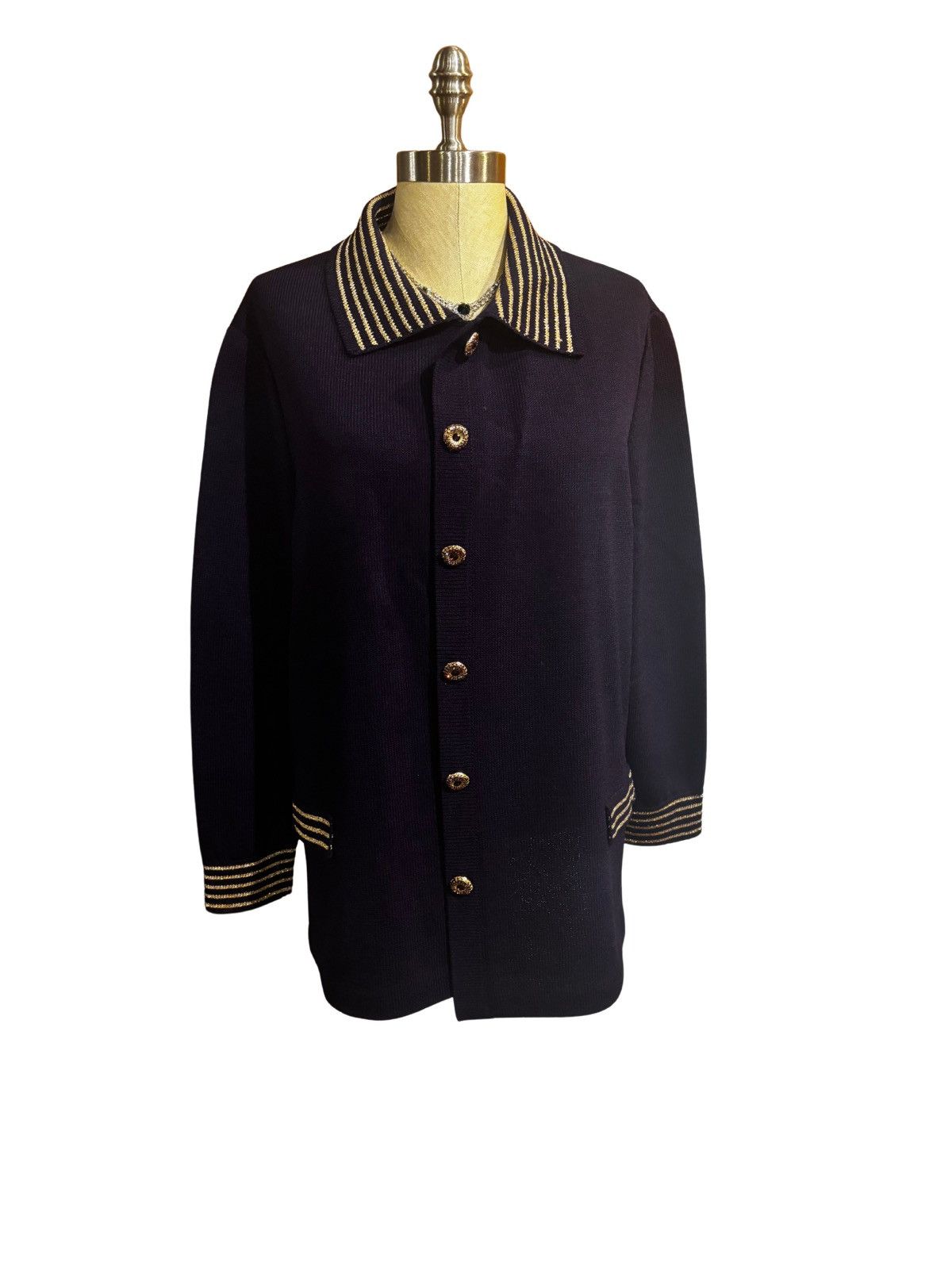 Other Women’s beautiful purple & gold trim knit Jacket.wj8020 Size L / US 10 / IT 46 - 1 Thumbnail