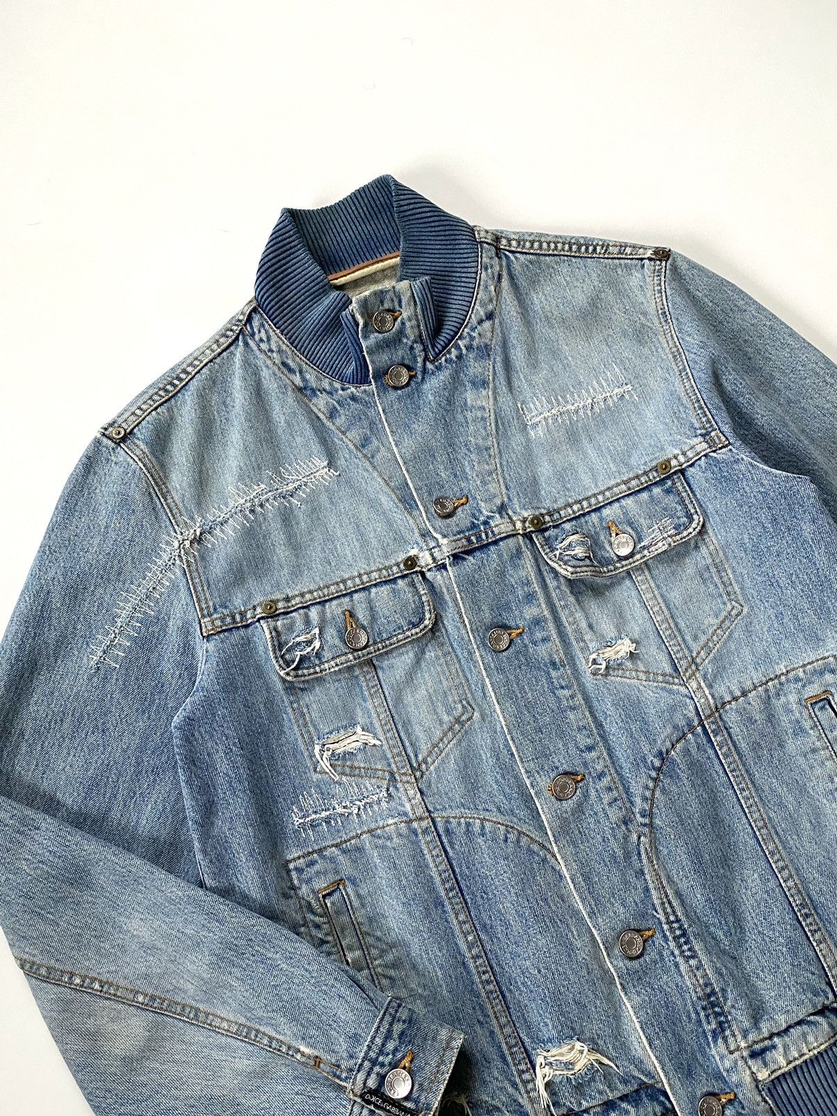 Dolce & Gabbana 00s Dolce&Gabbana Washed Denim Distressed Jacket Size US L / EU 52-54 / 3 - 5 Thumbnail