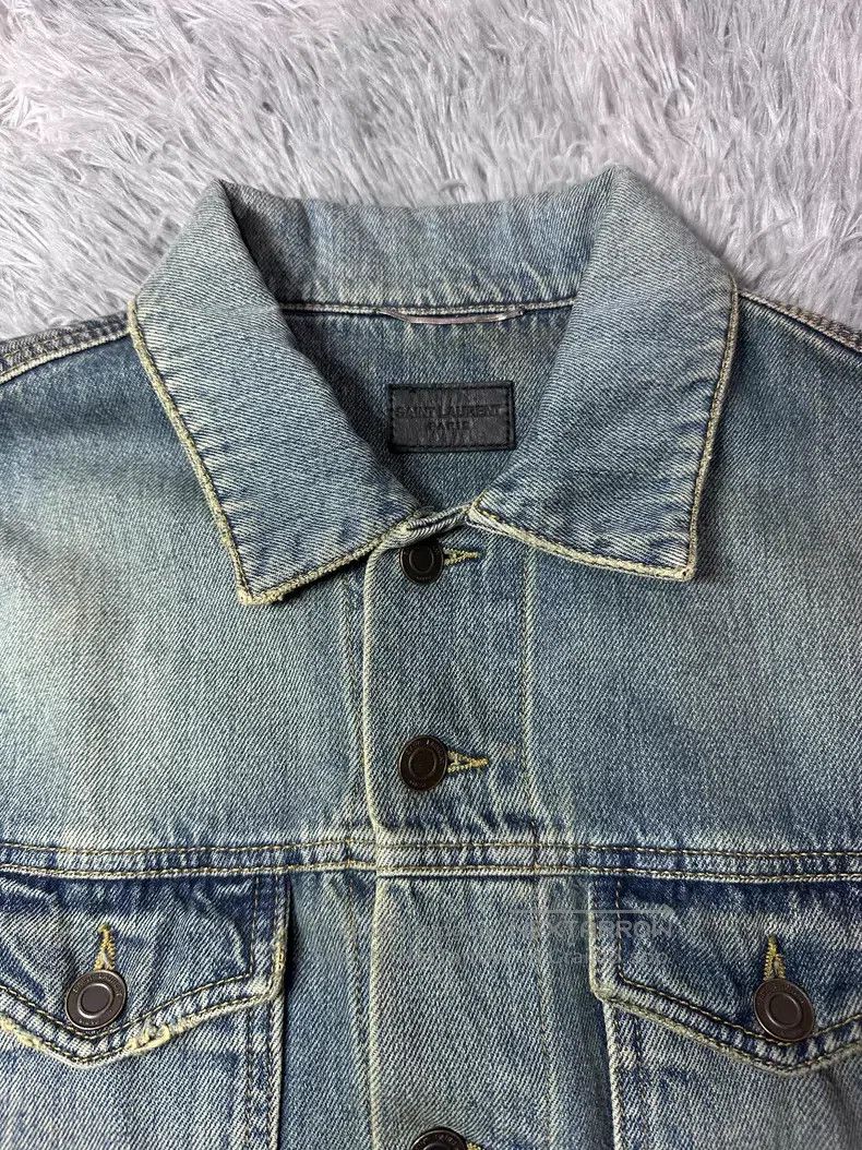 Saint Laurent Paris Saint Laurent Paris Leather Sleeve Denim Jacket i Size US S / EU 44-46 / 1 - 2 Thumbnail