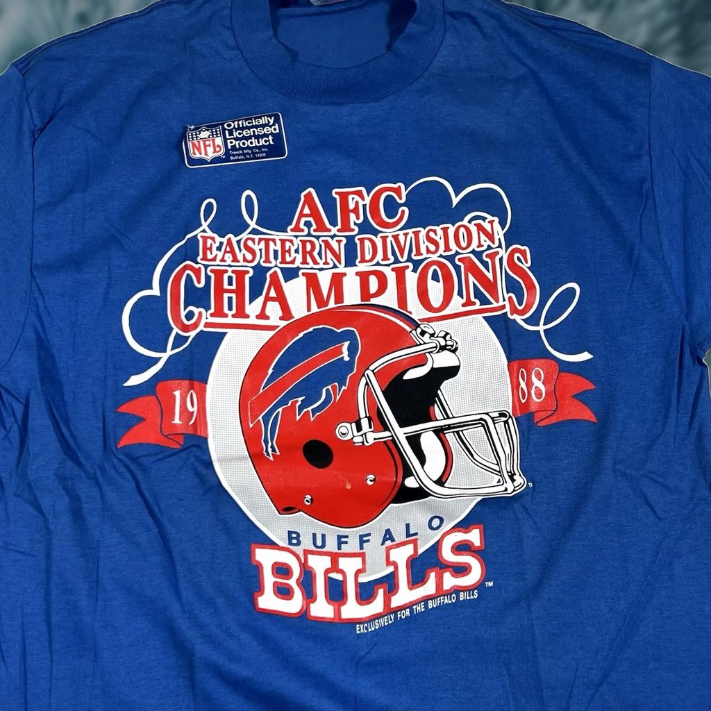 NFL VINTAGE Trench Buffalo Bills 1988 AFC Championship Tshirt XL Football NFL Shirt Mens Blue Size US XL / EU 56 / 4 - 1 Thumbnail