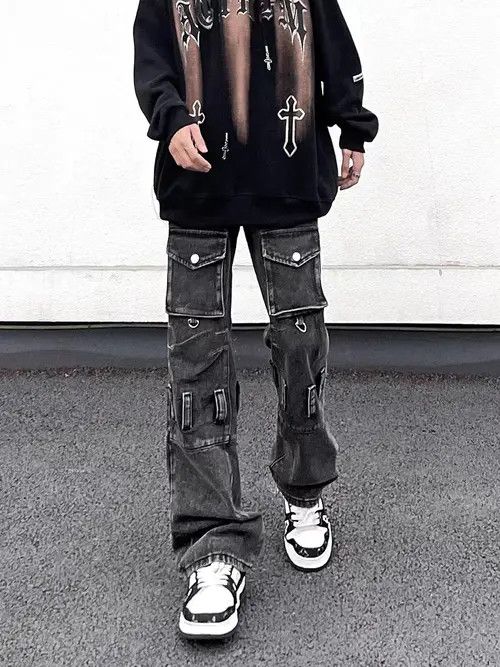 Japanese Brand × Jean Vintage multi-pocket workwear draped heavyweight jeans Size US 32 / EU 48 - 2 Thumbnail