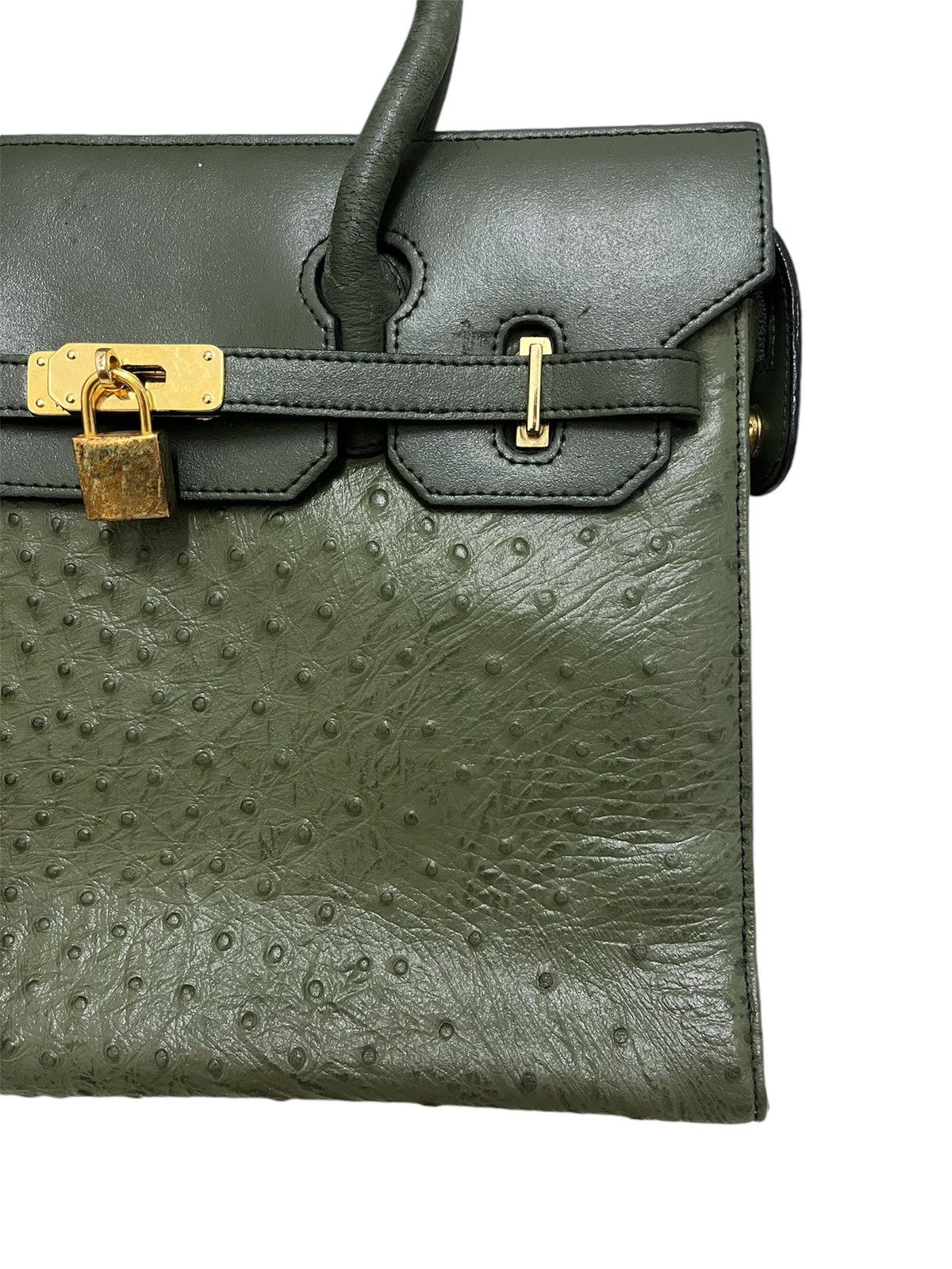 Leather Birkin Style Hand Bag Ostrich Leather Size ONE SIZE - 3 Thumbnail