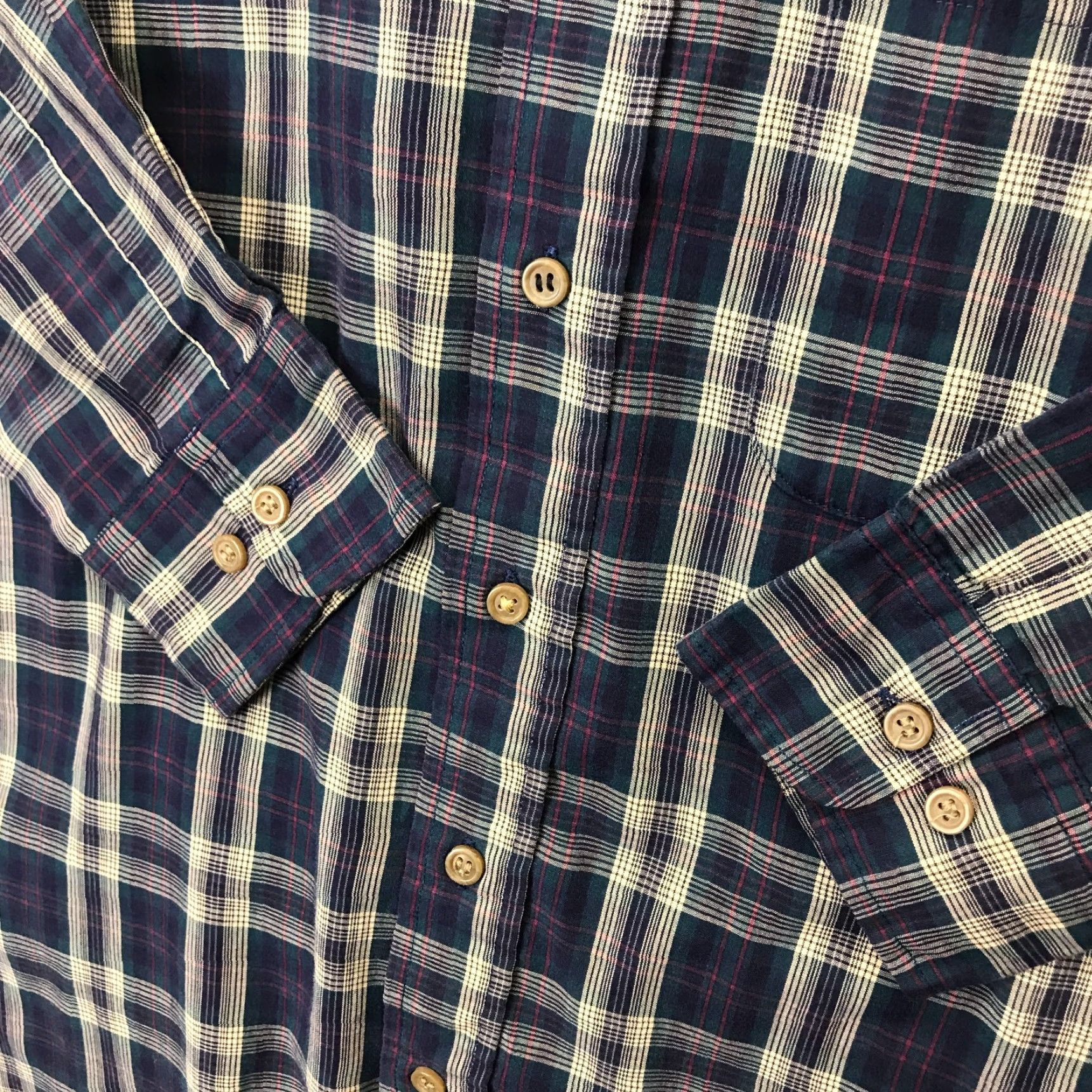 Vintage River Trader Shirt Mens Large Blue Grey Plaid Button-Up Long Sleeve Cap Down Collared Casual, All Seasons, Cotton Blend, Button Up Shirt Size US L / EU 52-54 / 3 - 3 Thumbnail