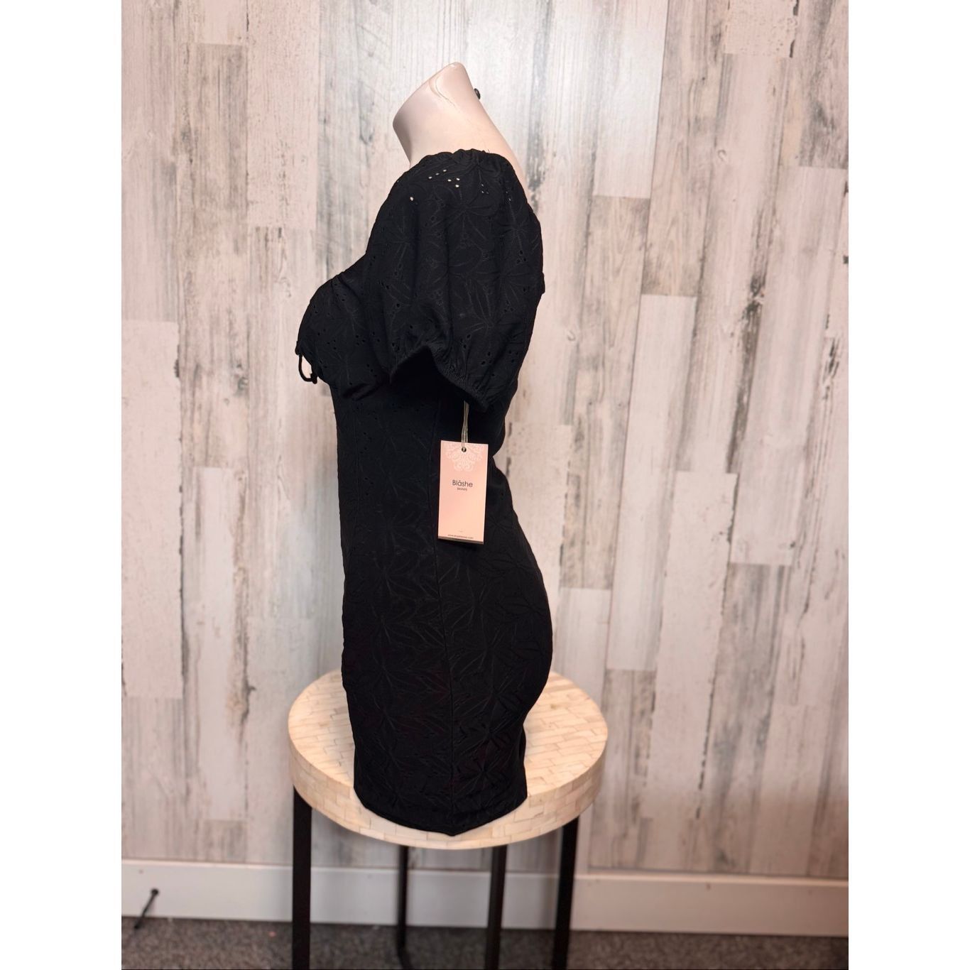 Other Blishe Black Puff Sleeve Mini Dress | Eyelet Lace Sweetheart Size M / US 6-8 / IT 42-44 - 8 Thumbnail