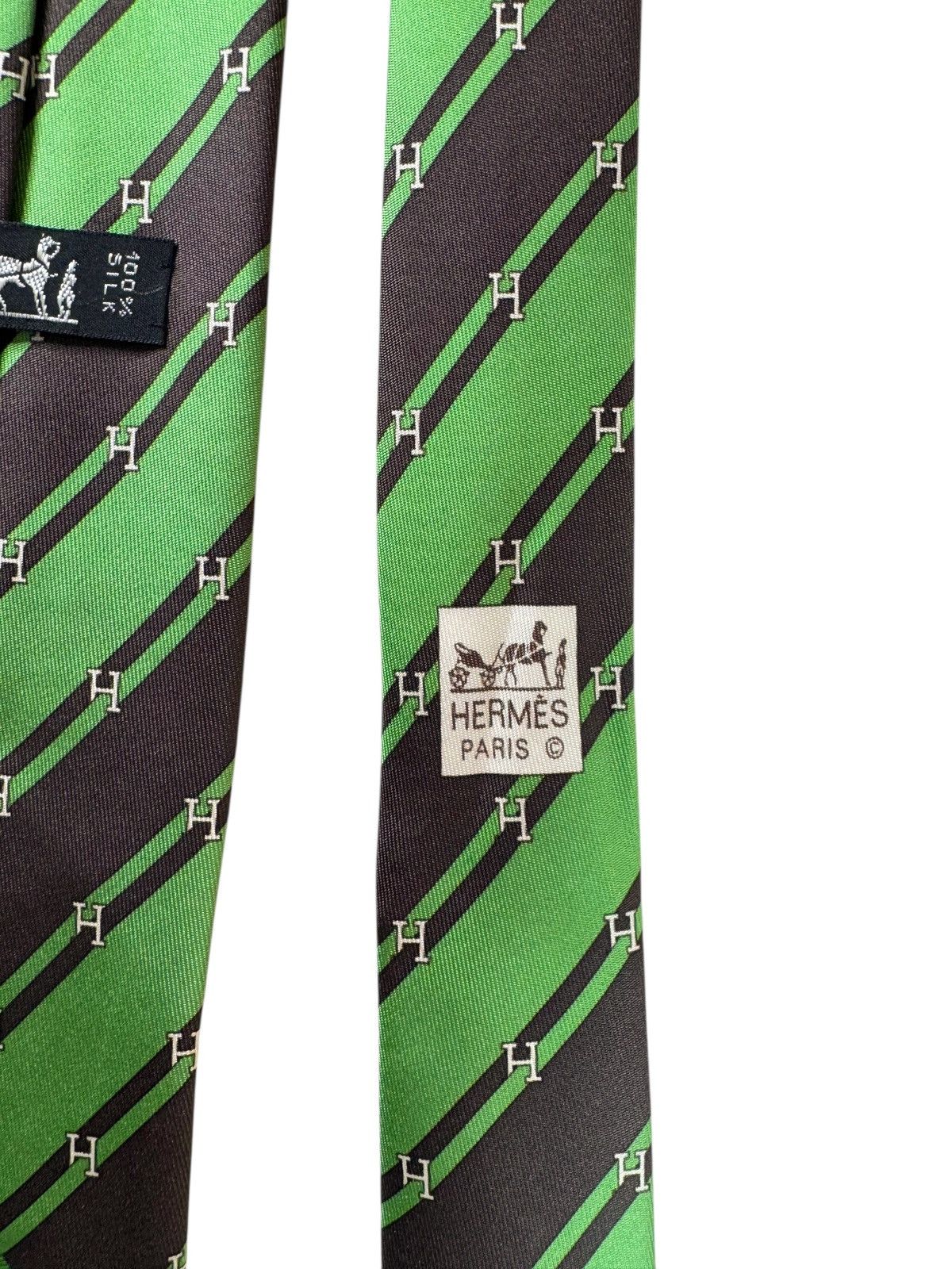 Hermes Vintage Hermès Paris Silk Tie – Green Black Diagonal Stripes Size ONE SIZE - 6 Thumbnail