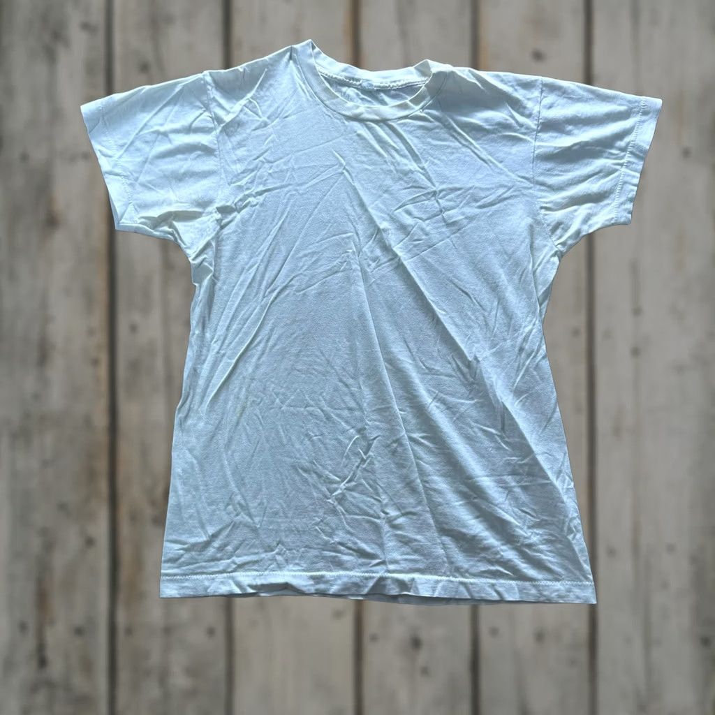 Vintage Shirt Mens M White Solid Crewneck Cotton Jersey Lightweight Tee Short Sleeve Summer Mens Size US M / EU 48-50 / 2 - 1 Thumbnail