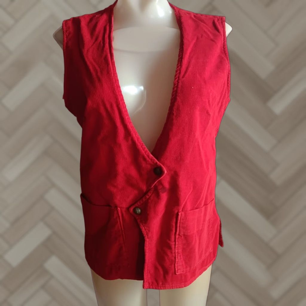 VINTAGE Prior Westerns Vest Corduroy Sleeveless Red 1970s Women's L Large Cowboy Casual
