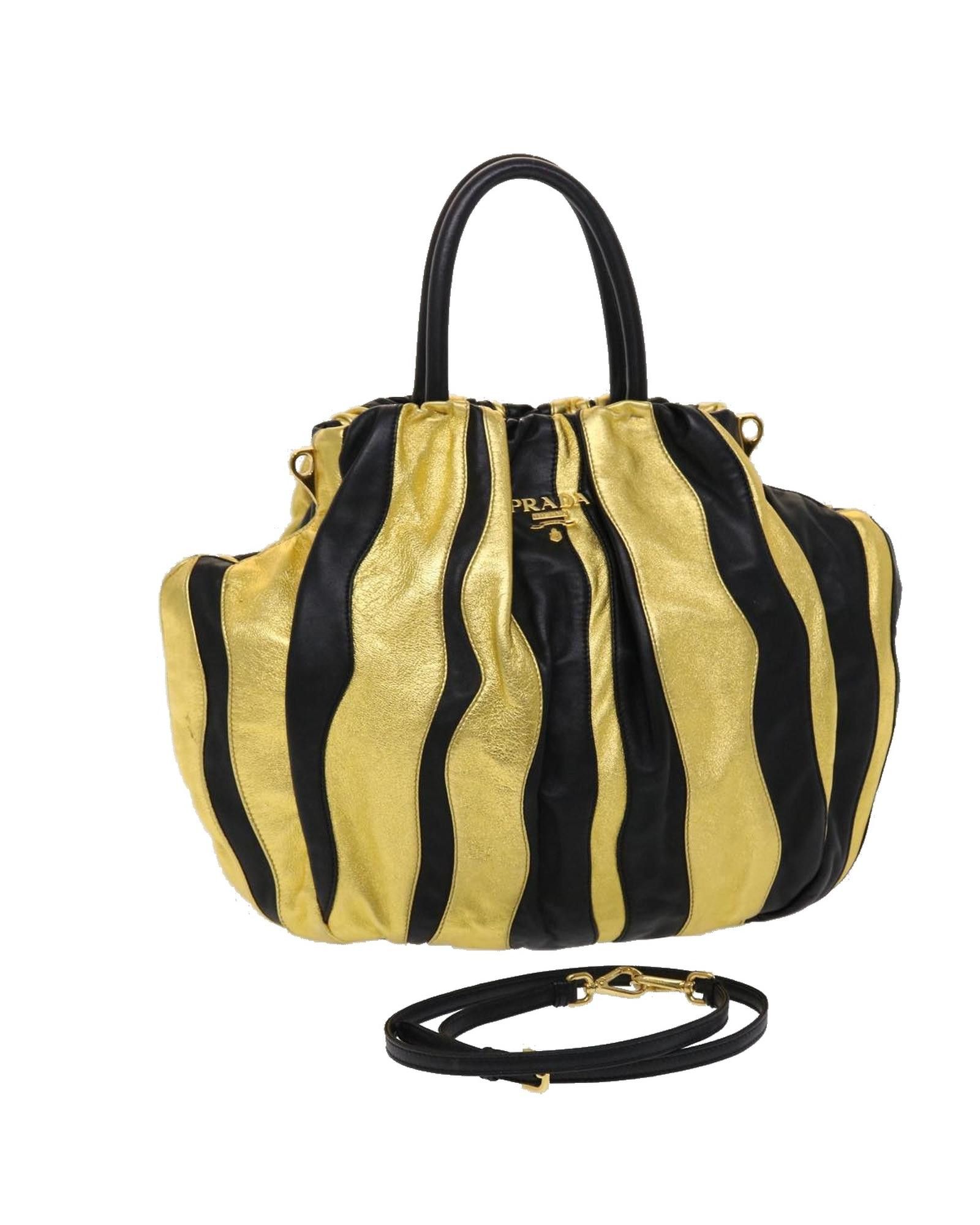image of Prada Gold Tone Nylon 2-Way Hand Bag, Women's