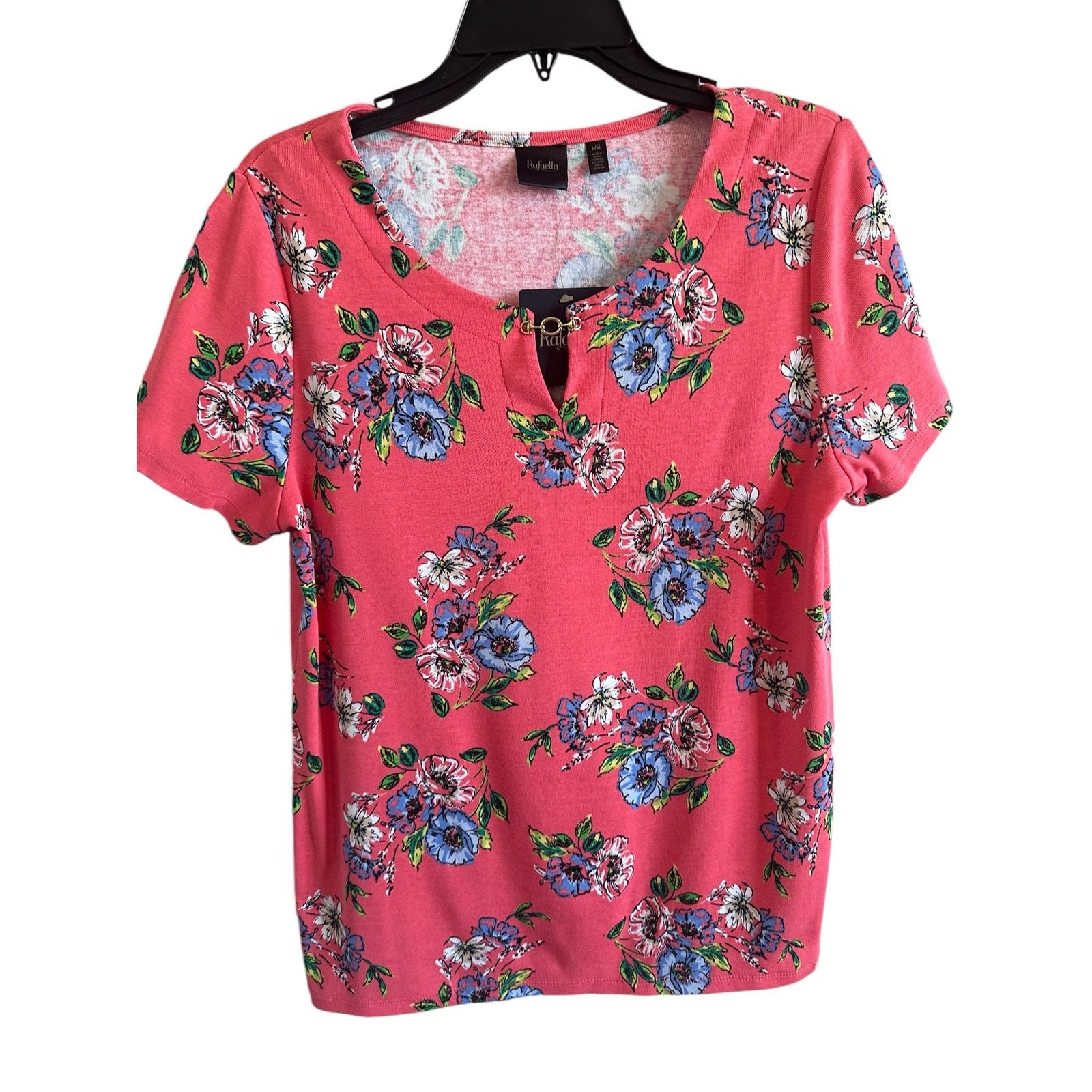 Other Rafaella Floral Short Sleeve Round Neck Cotton Blouse Top Size L / US 10 / IT 46 - 6 Thumbnail