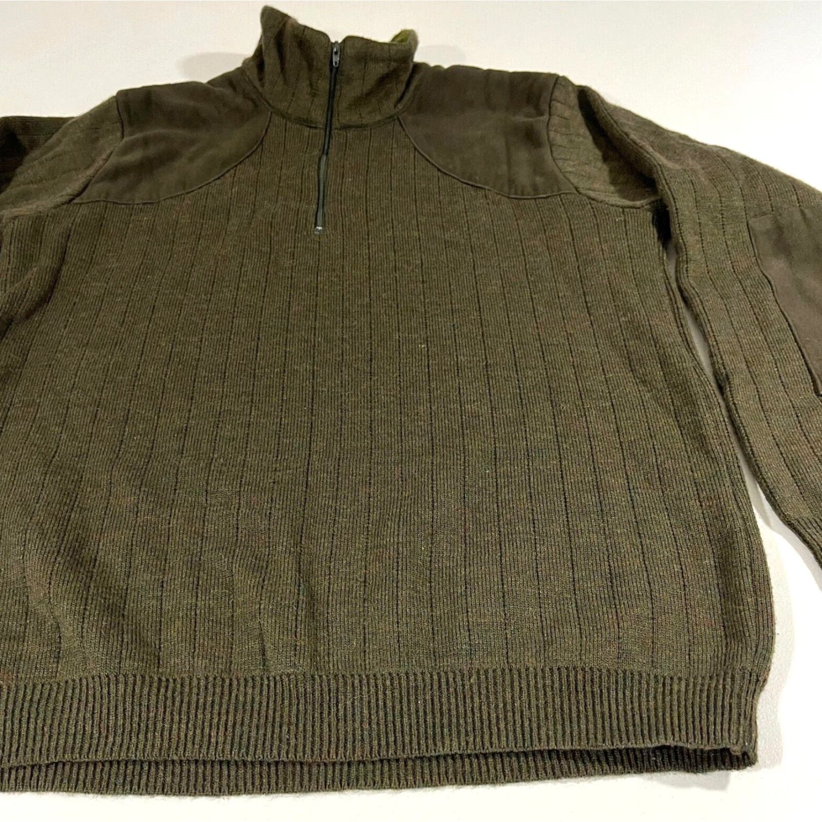 Vintage Quiltknit Men’s Wool Hunting Sweater 1/4 Zip Knit Forest Green M Pullover Patch Mock Neck UK Made in Wales Mens Size US M / EU 48-50 / 2 - 7 Thumbnail