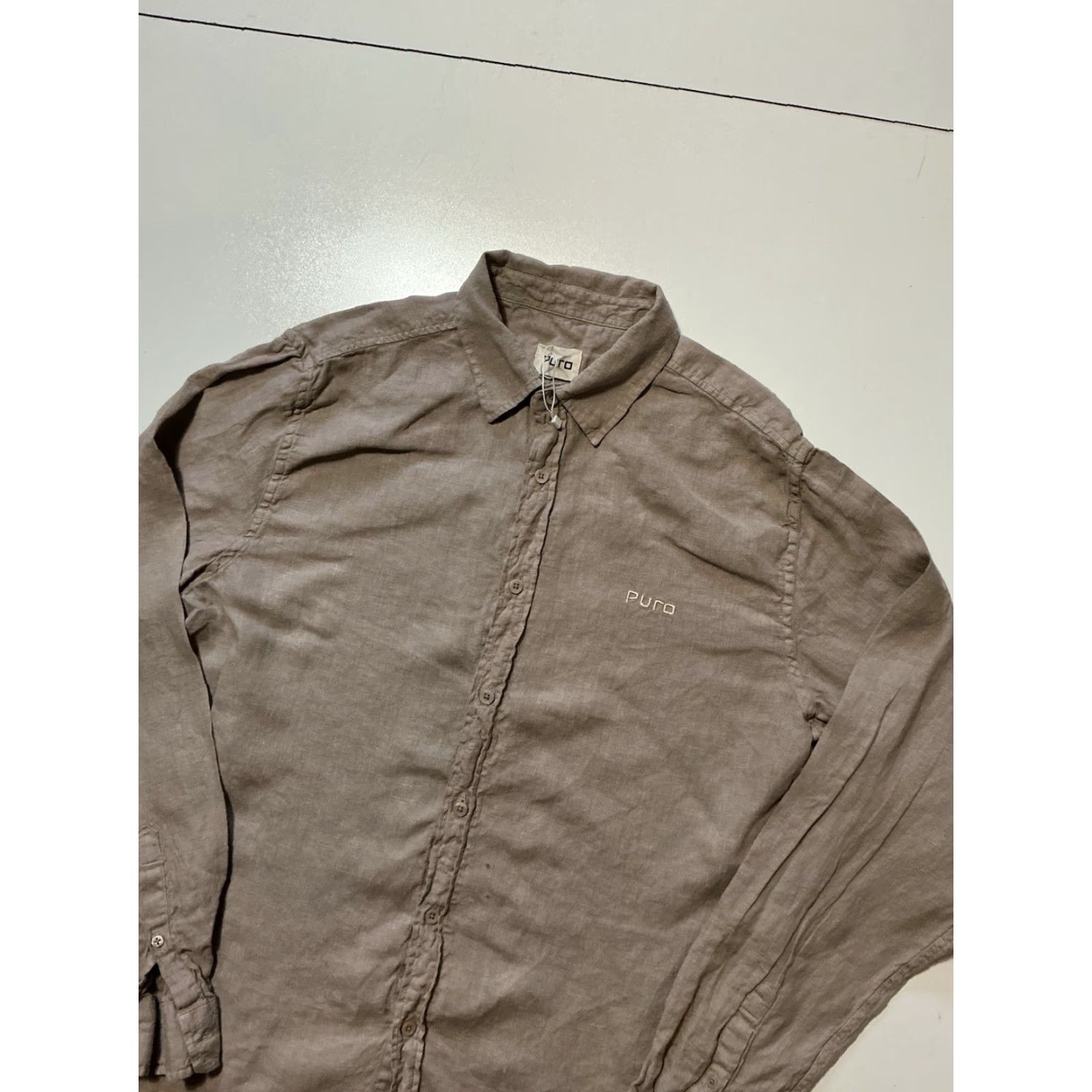 Vintage Puro Shirt Mens Taupe 100% Linen Button-Front L/S Embroidered Shirt M Sz. M Size US M / EU 48-50 / 2 - 4 Thumbnail