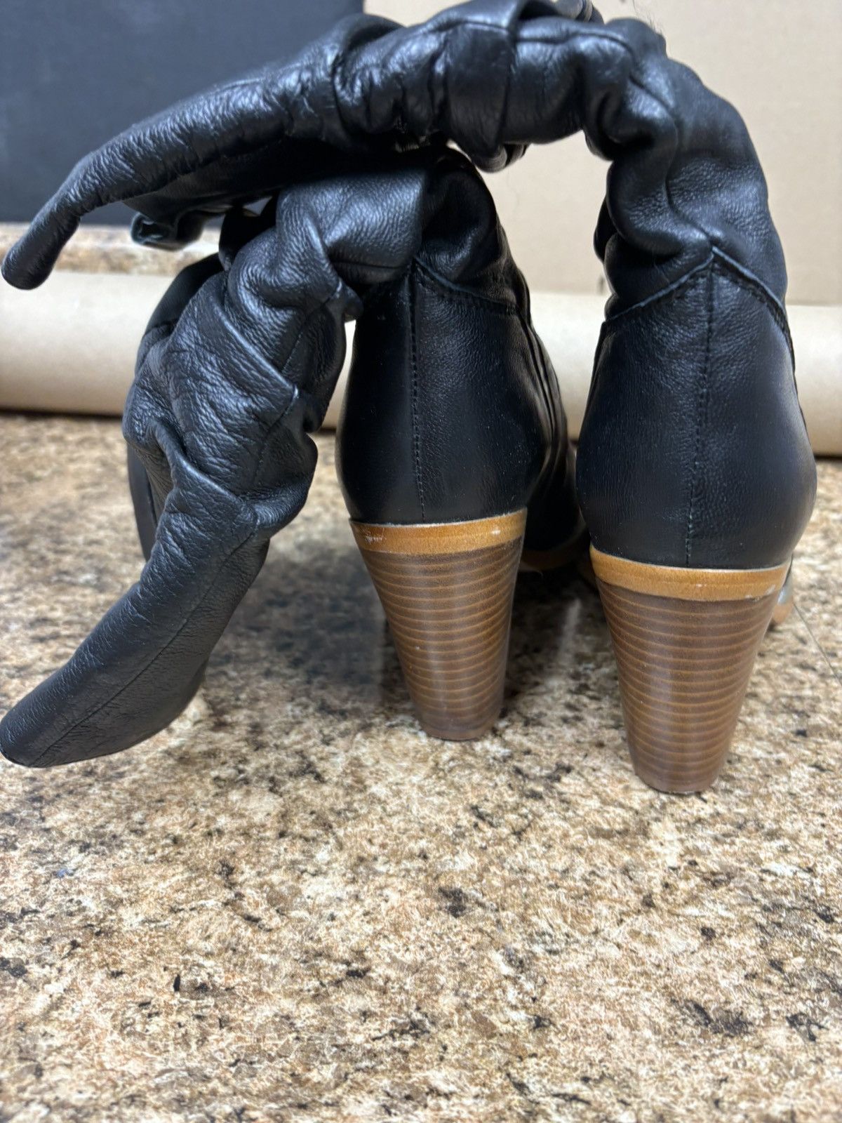 Other Colin Stuart Black Leather Slouch Boots Fold Over Block Heel Size US 8 / IT 38 - 5 Thumbnail