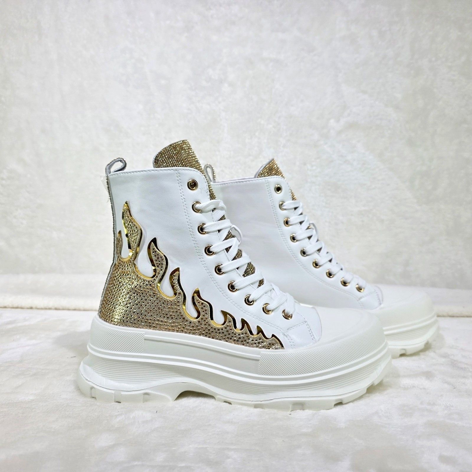 Other Scorch Combat Sneaker Boots With Rhinestone Flames Details W Size US 9 / IT 39 - 4 Thumbnail