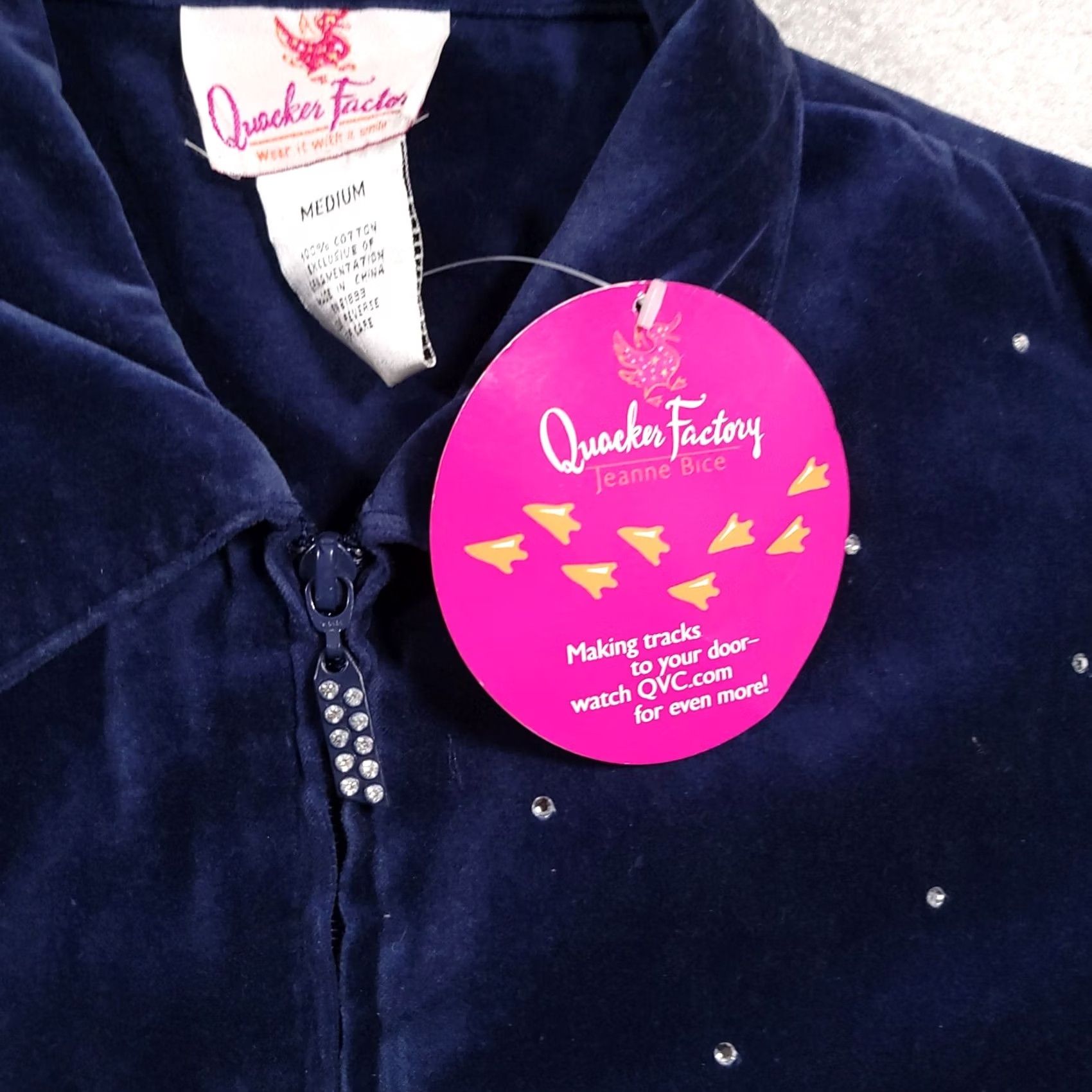 Quacker Factory VINTAGE Quacker Factory Zip Jacket Women's Medium Blue Long Sleeve Rhinestone Studded Jacket Size M / US 6-8 / IT 42-44 - 4 Thumbnail